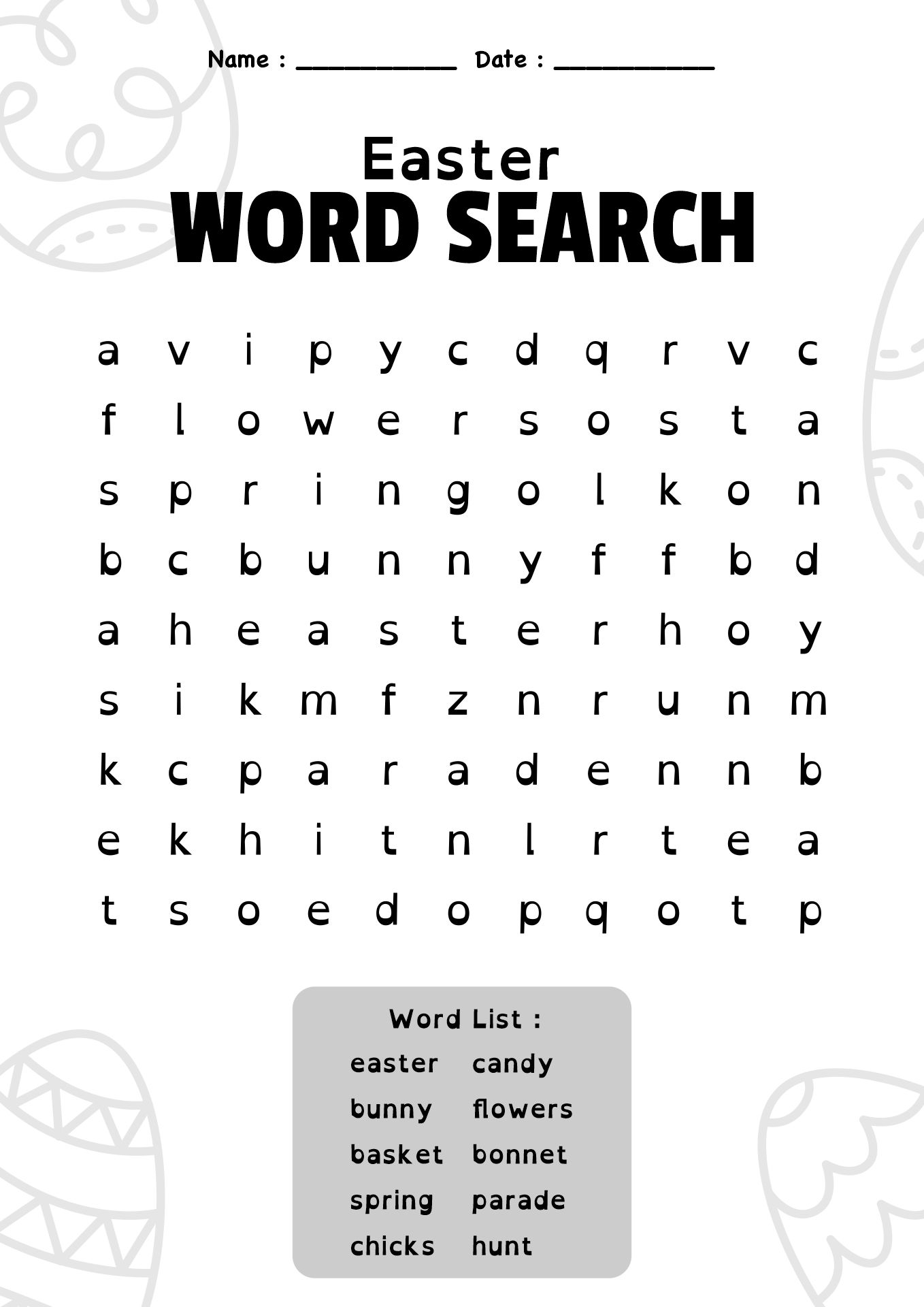 English Easter Word Search Puzzle Worksheet