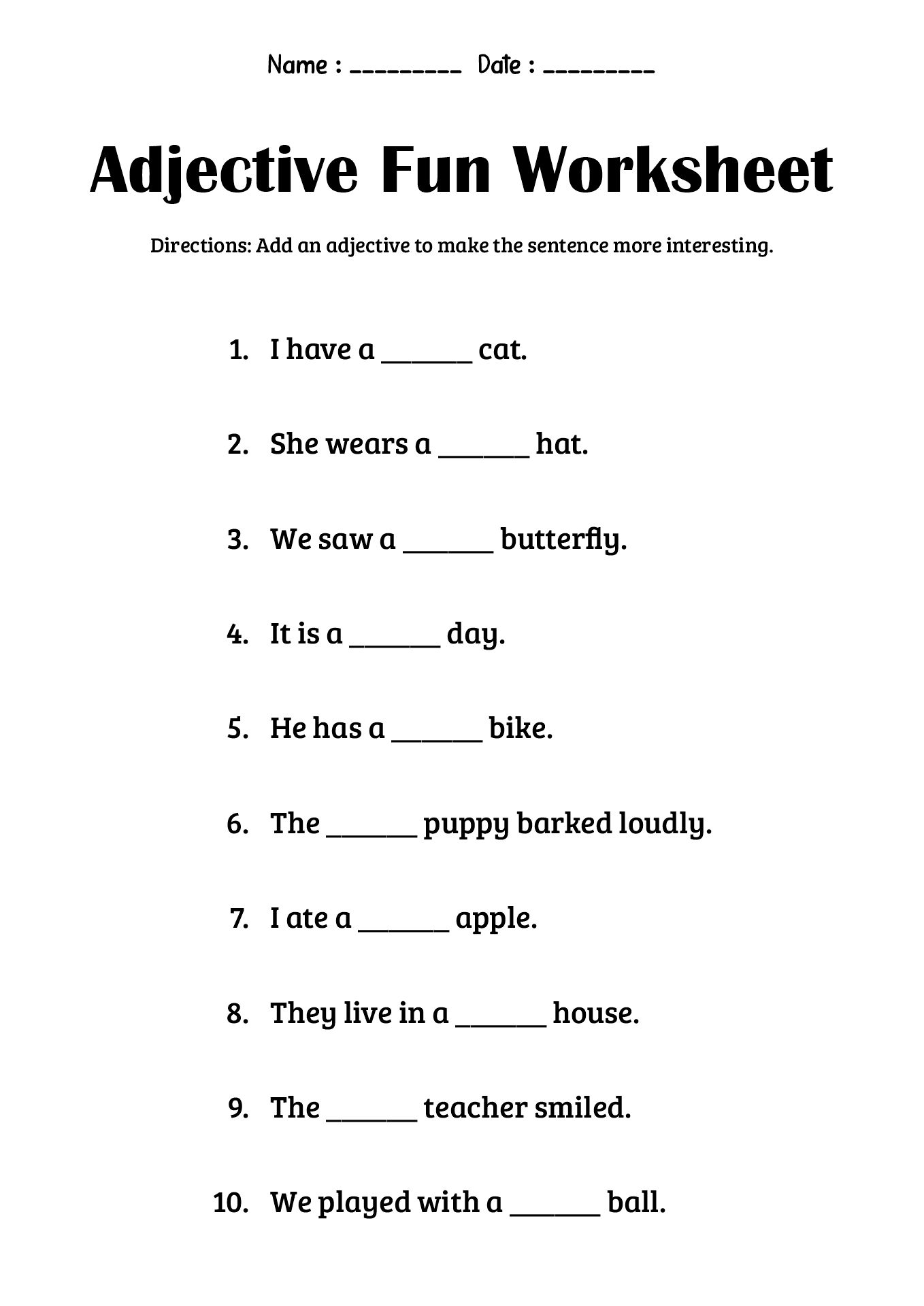 English Grammar Activities for Second Graders