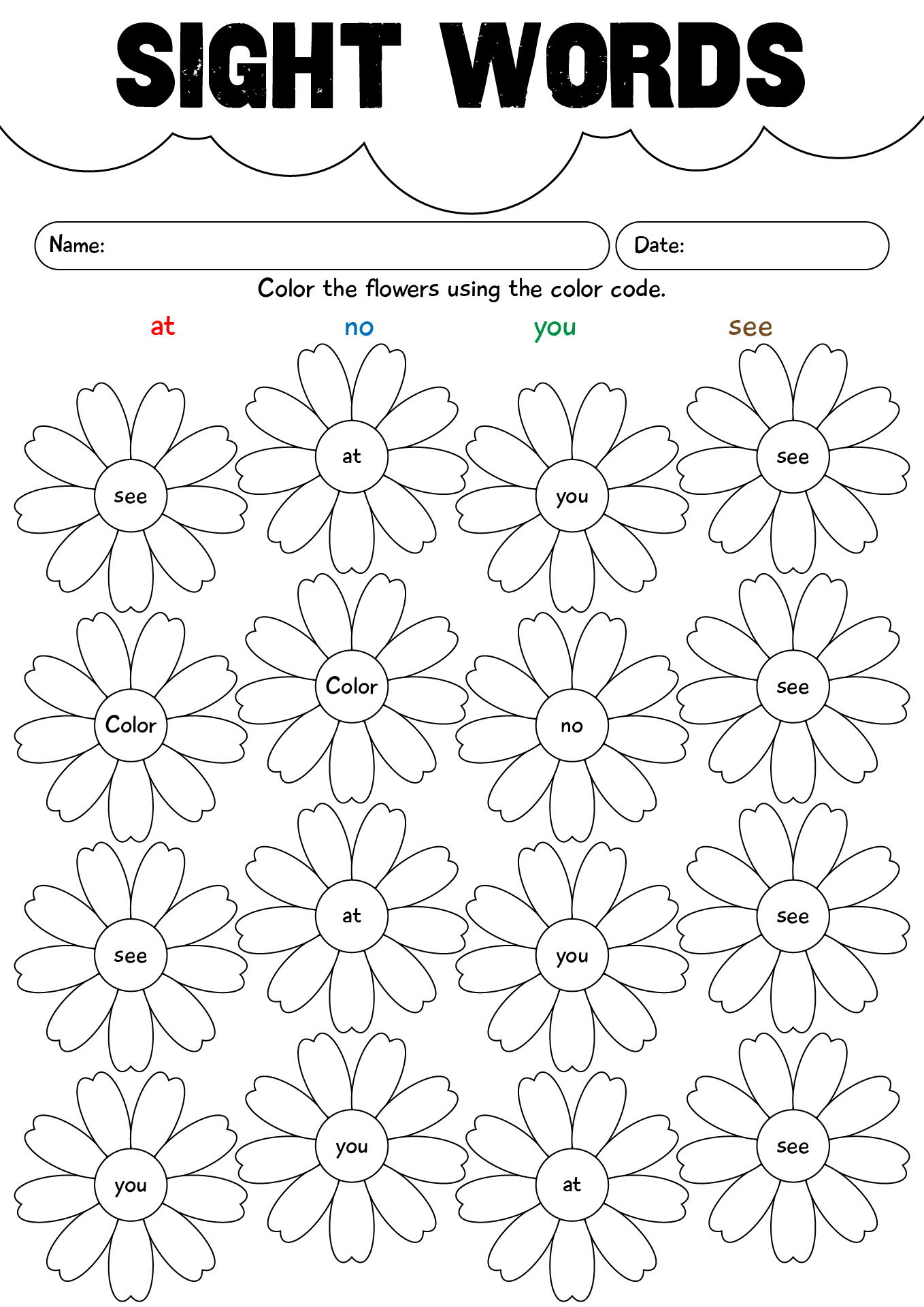 English Spring Sight Words Worksheet