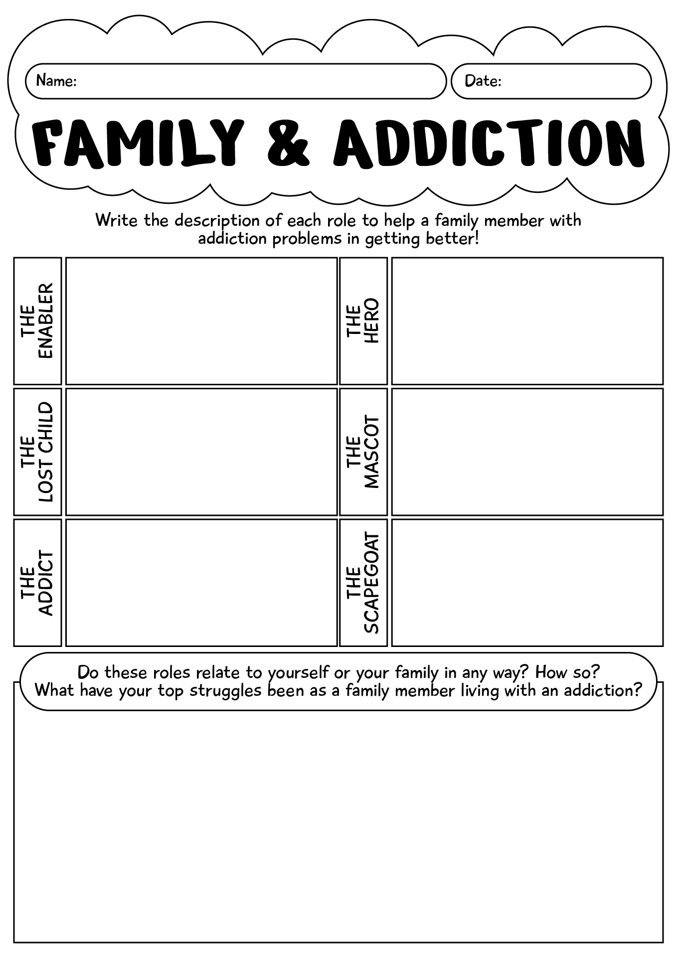Family And Addiction Worksheets