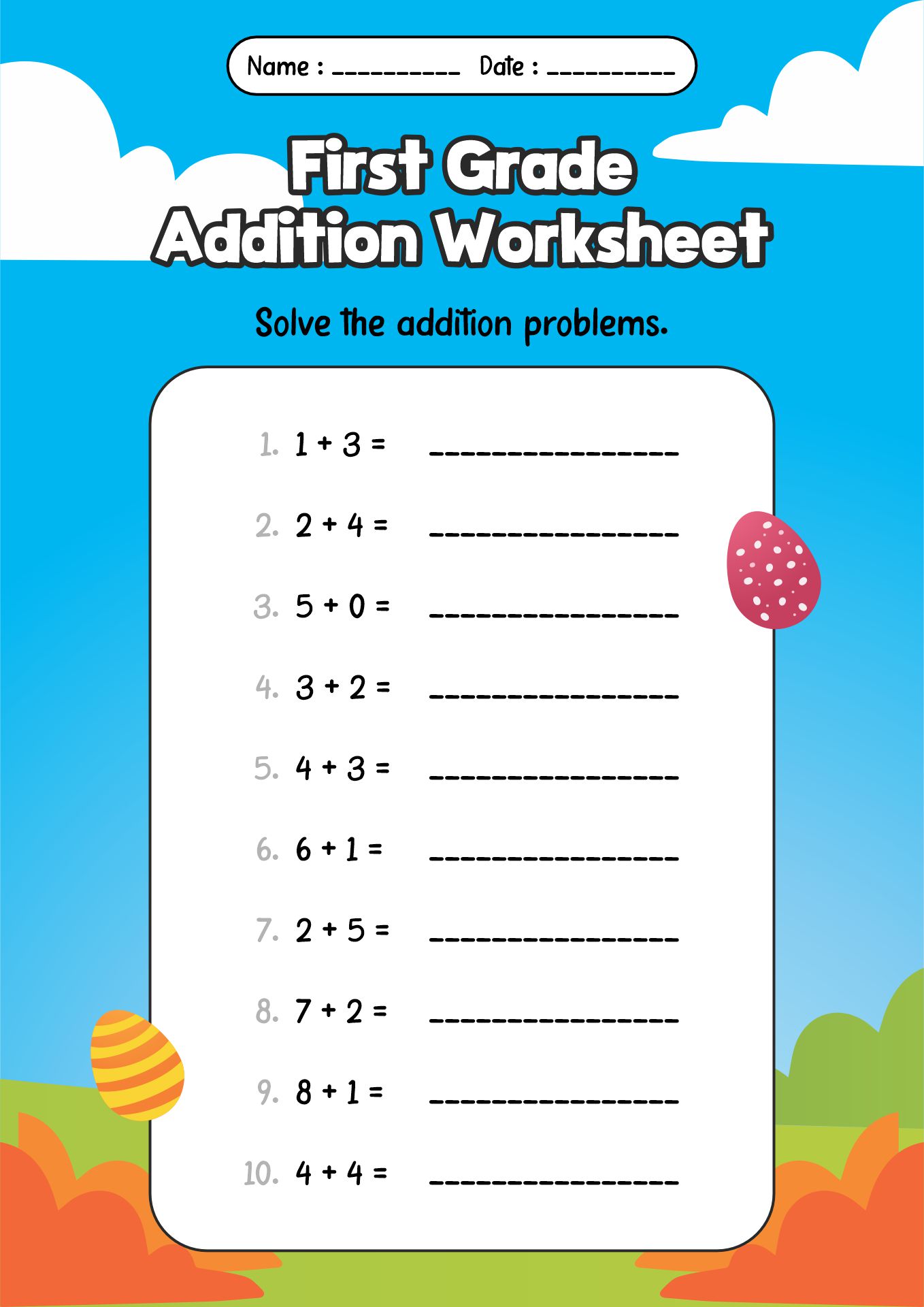 First Grade Easter Math Worksheets