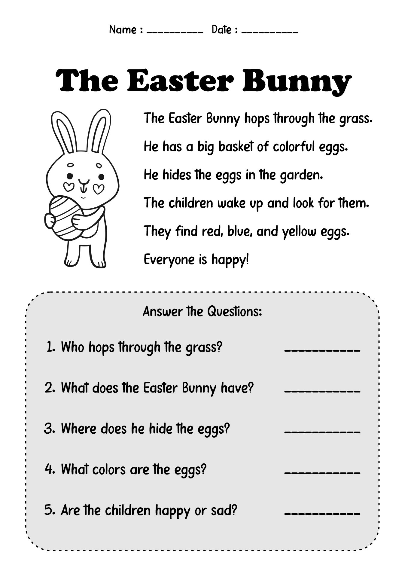 First Grade Easter Reading Comprehension Worksheets