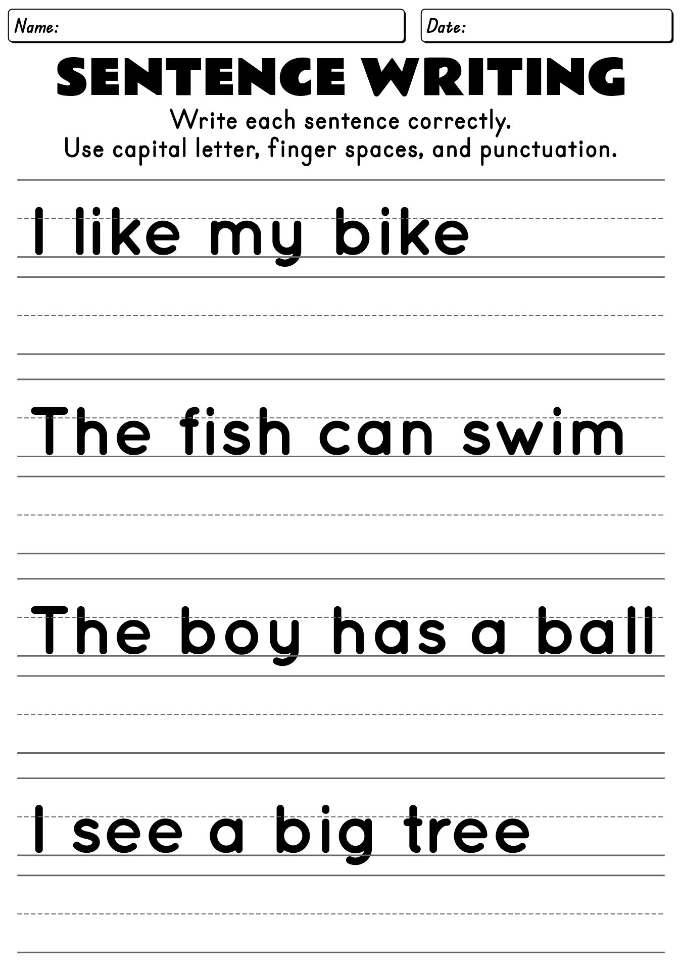 First Grade Sentence Writing Worksheets