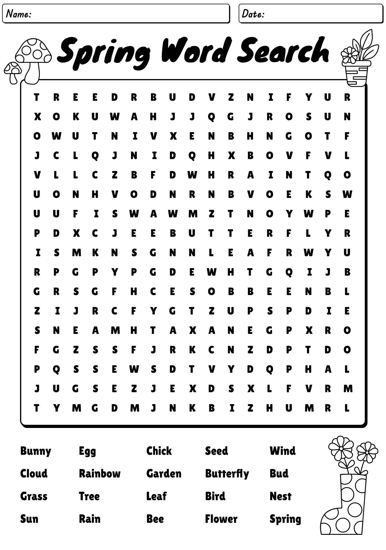 Fun Spring Word Search Worksheet