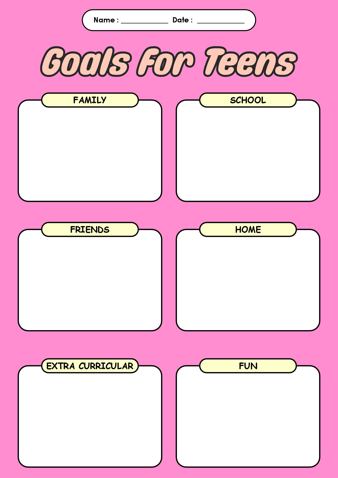 Goal Setting Worksheets for Adolescent Females
