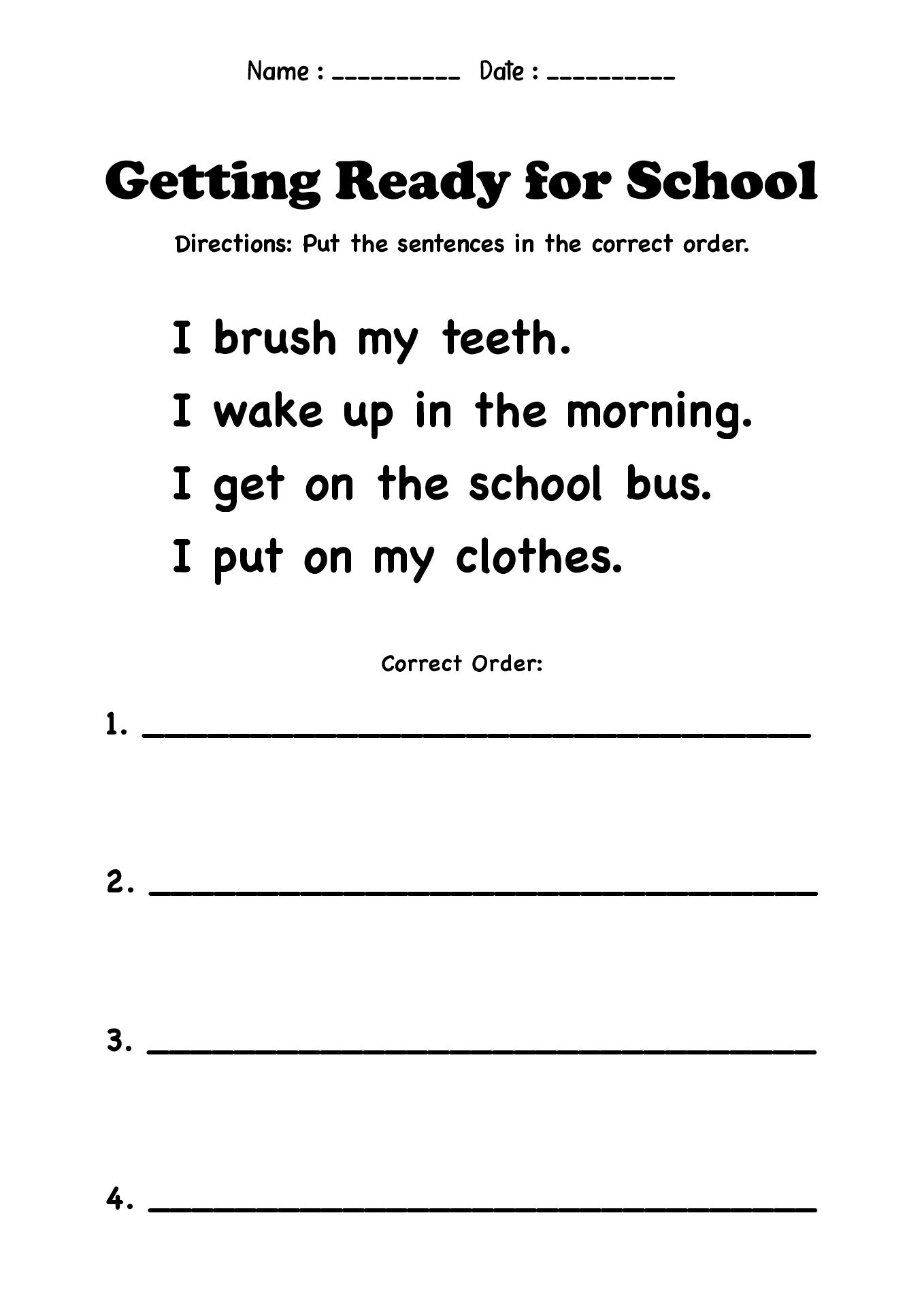 Grade 2 Reading Ordering Events Worksheets