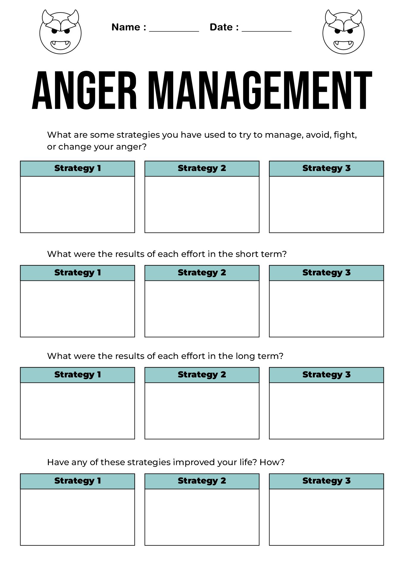 Handling Anger Management Worksheets