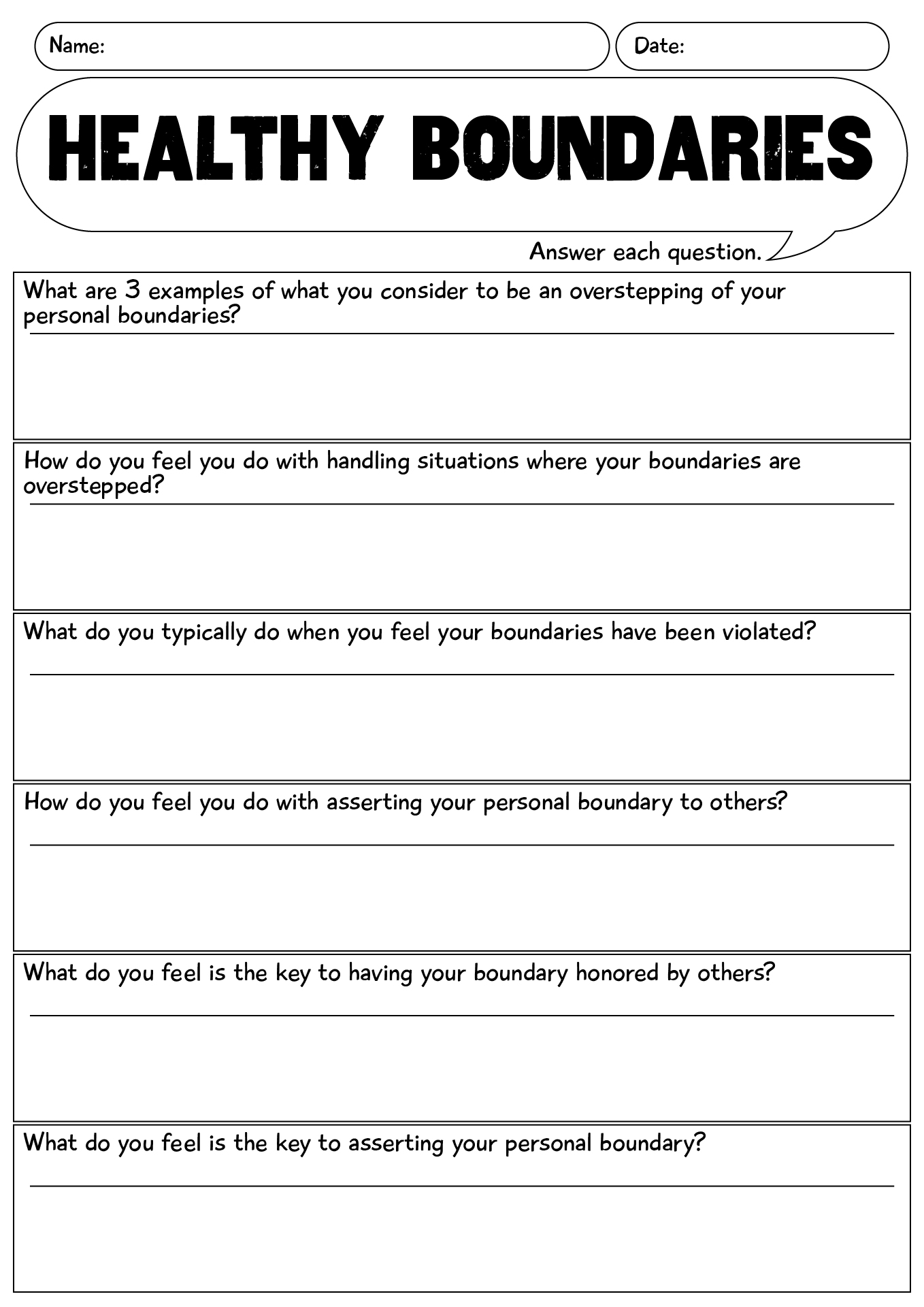 Healthy Boundaries In Relationships Worksheet