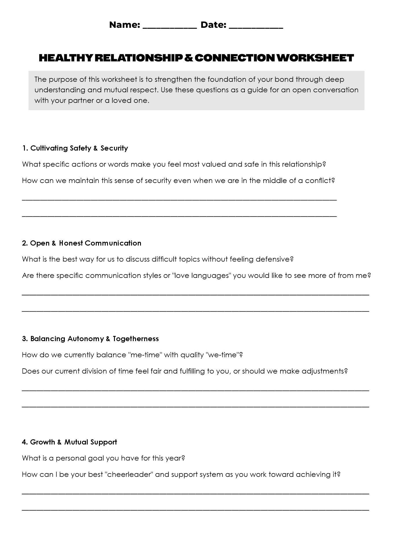 Healthy Relationship Boundaries Worksheet