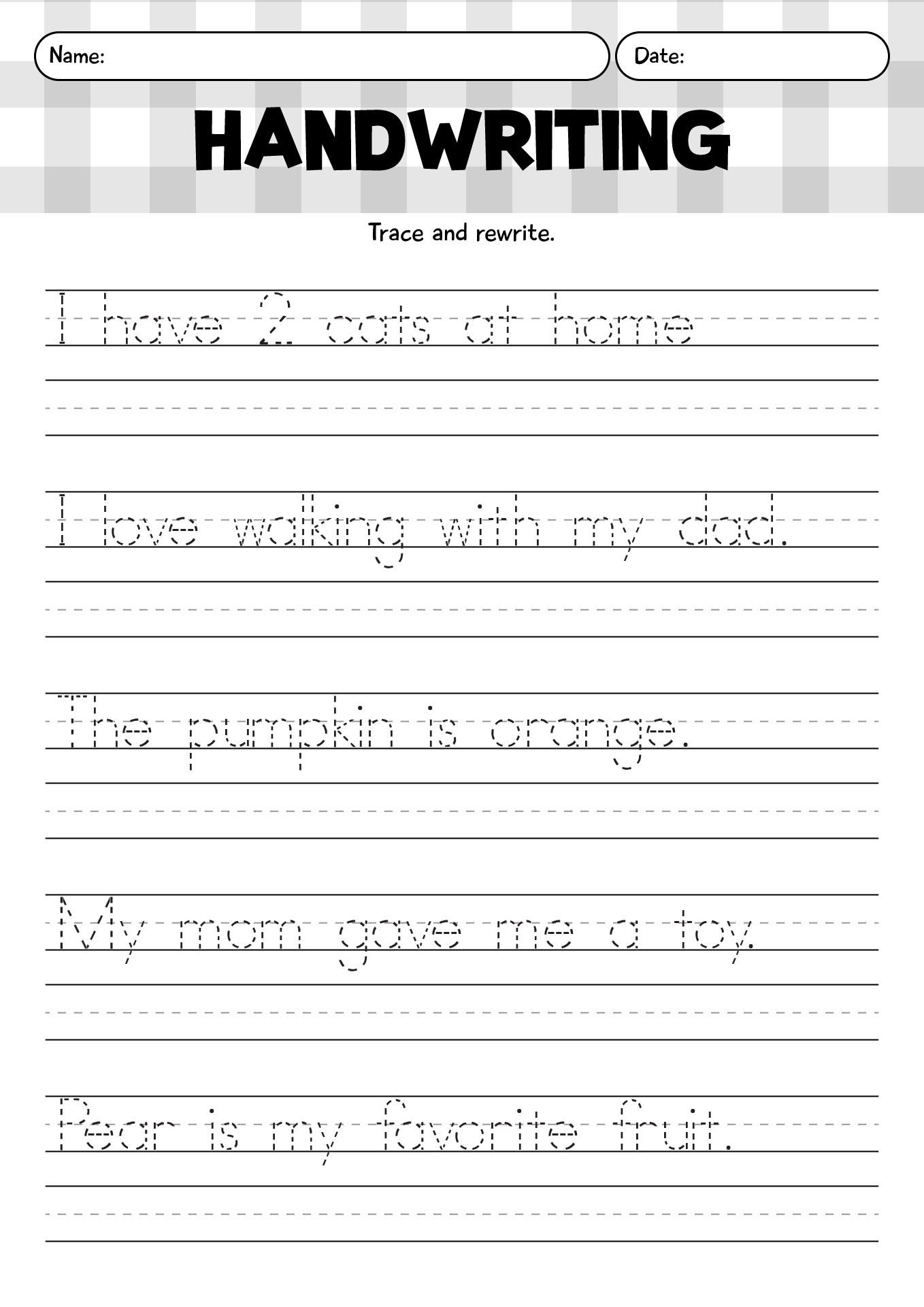 Kindergarten Handwriting Worksheets