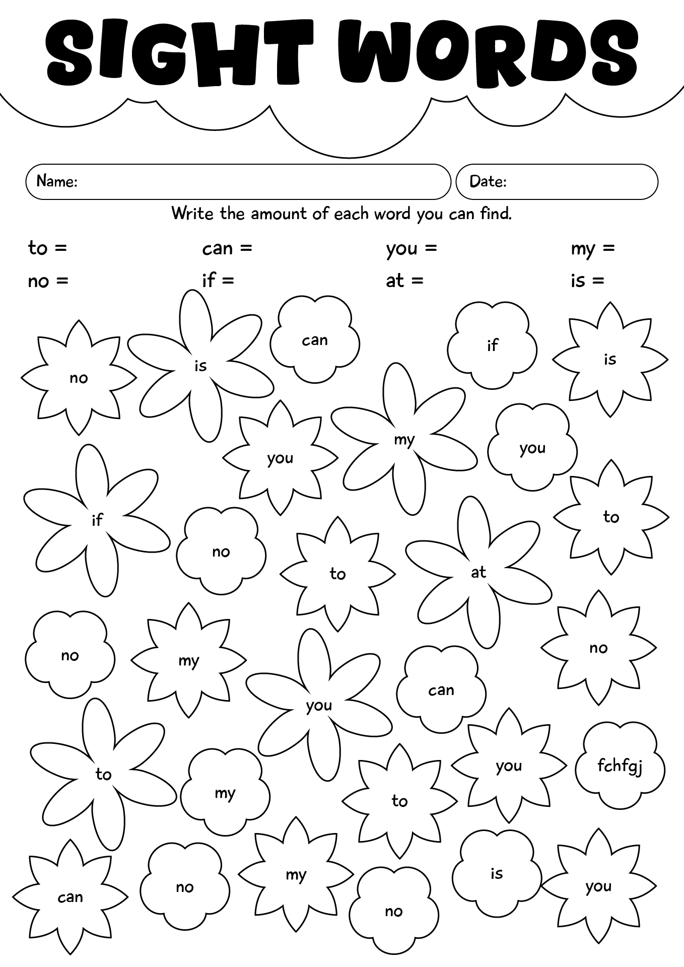Kindergarten Sight Words Spring Worksheets
