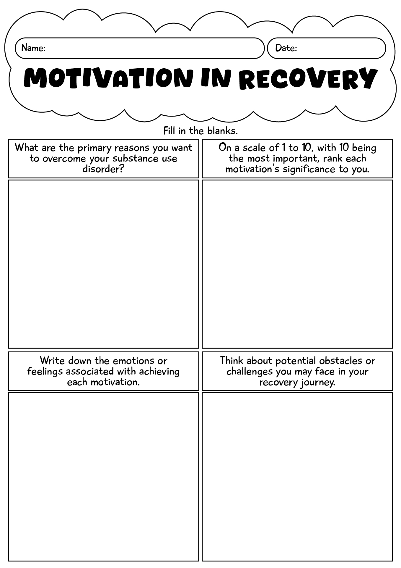 Motivation In Recovery Worksheets