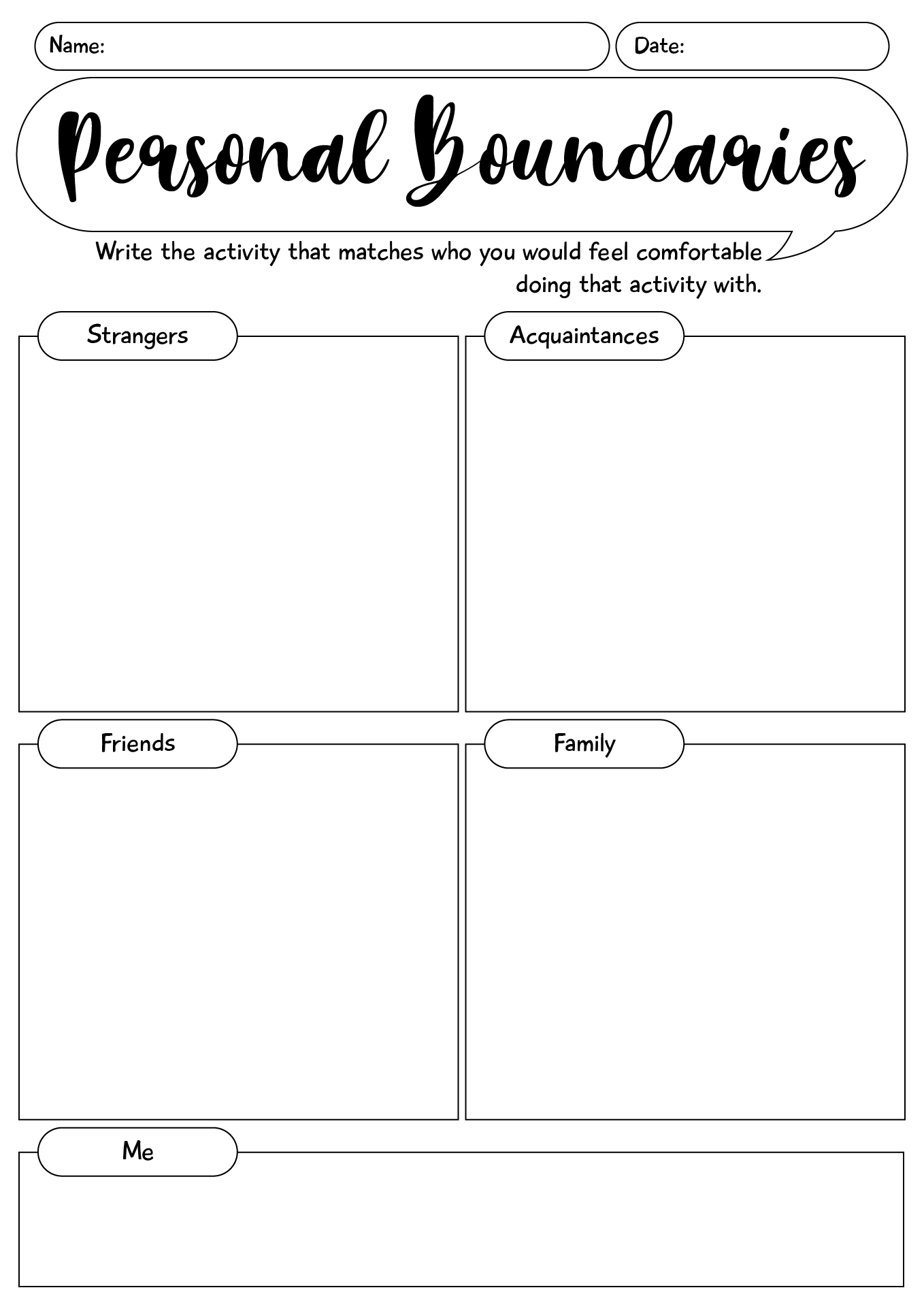 Personal Boundaries Worksheet