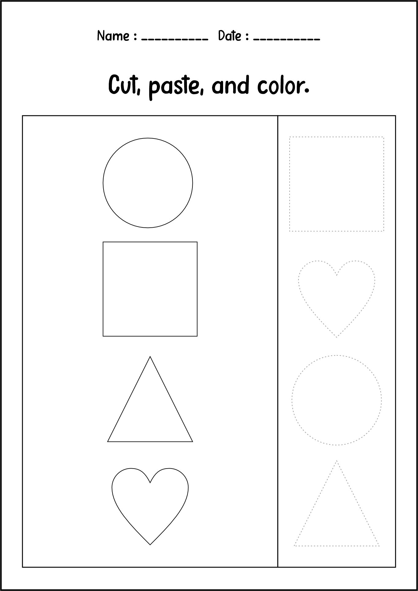 Pre-K Cut and Paste Worksheets