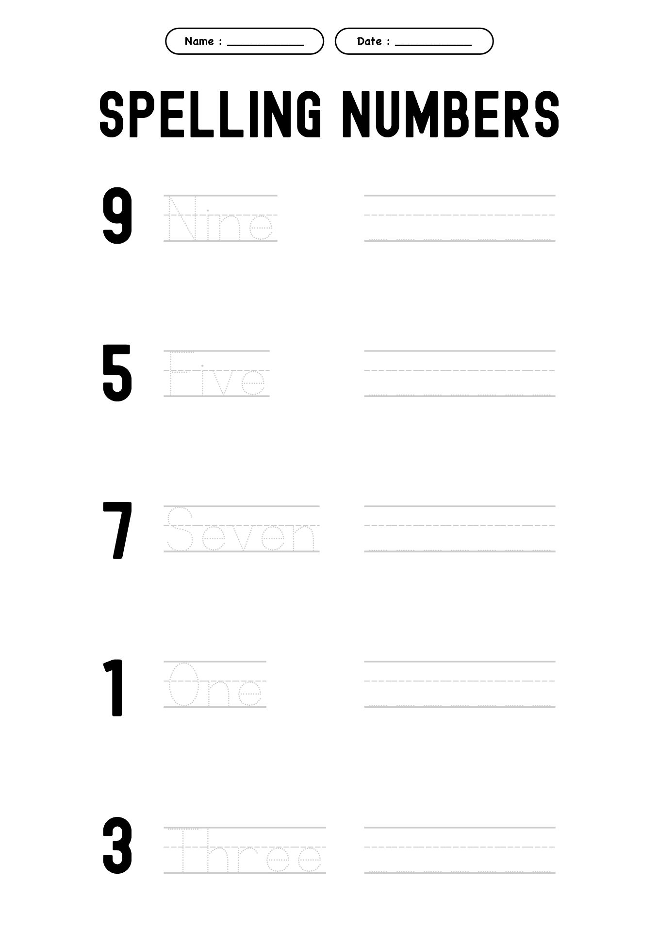 Pre-K Number Writing Exercises
