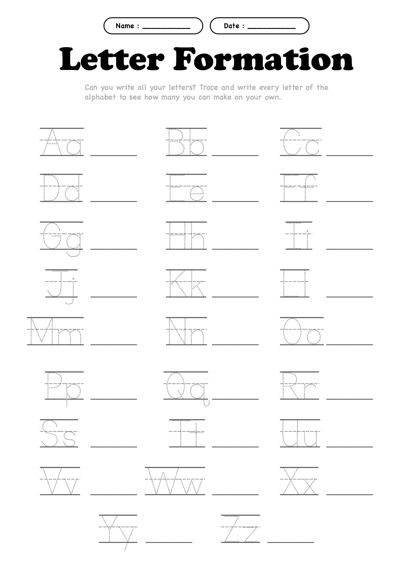 Pre-Kindergarten Letter Formation Sheets