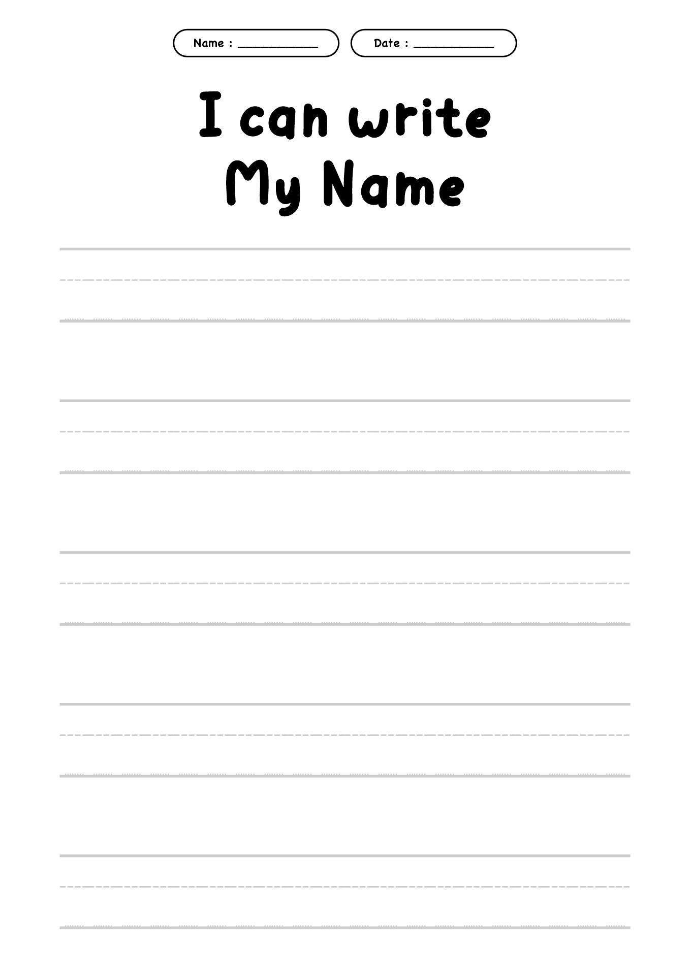 Pre-Kindergarten Name Writing Practice Sheets