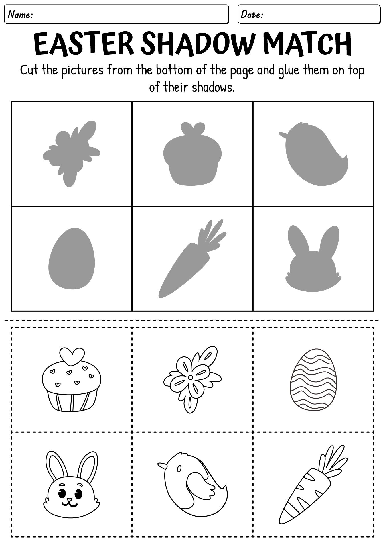 Preschool Easter Matching Cut and Paste Worksheets