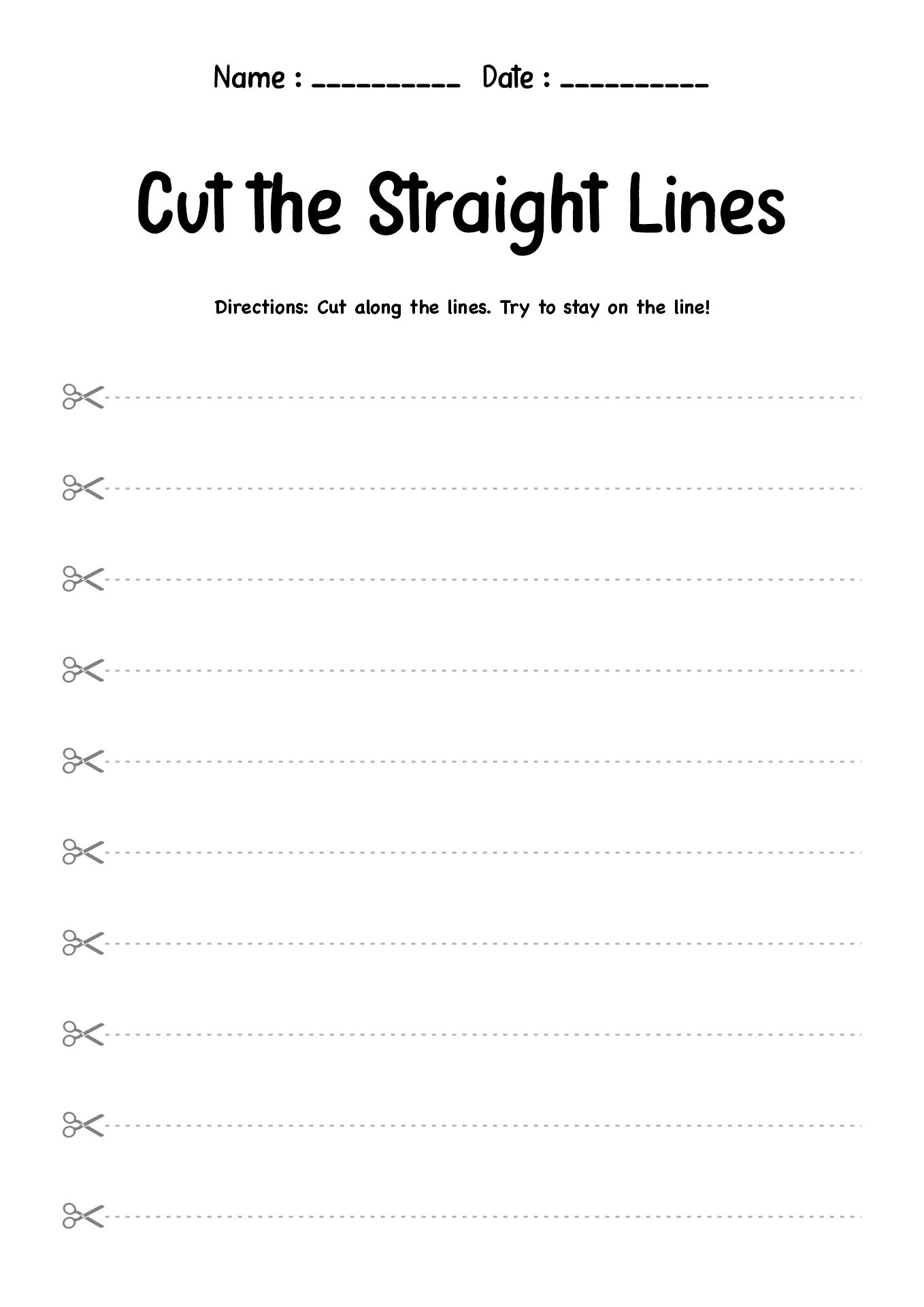 Preschool Fine Motor Cutting Worksheets