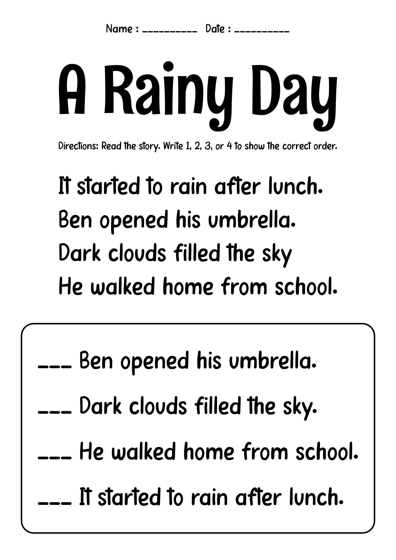 Printable Second Grade Sequencing Reading Sheets