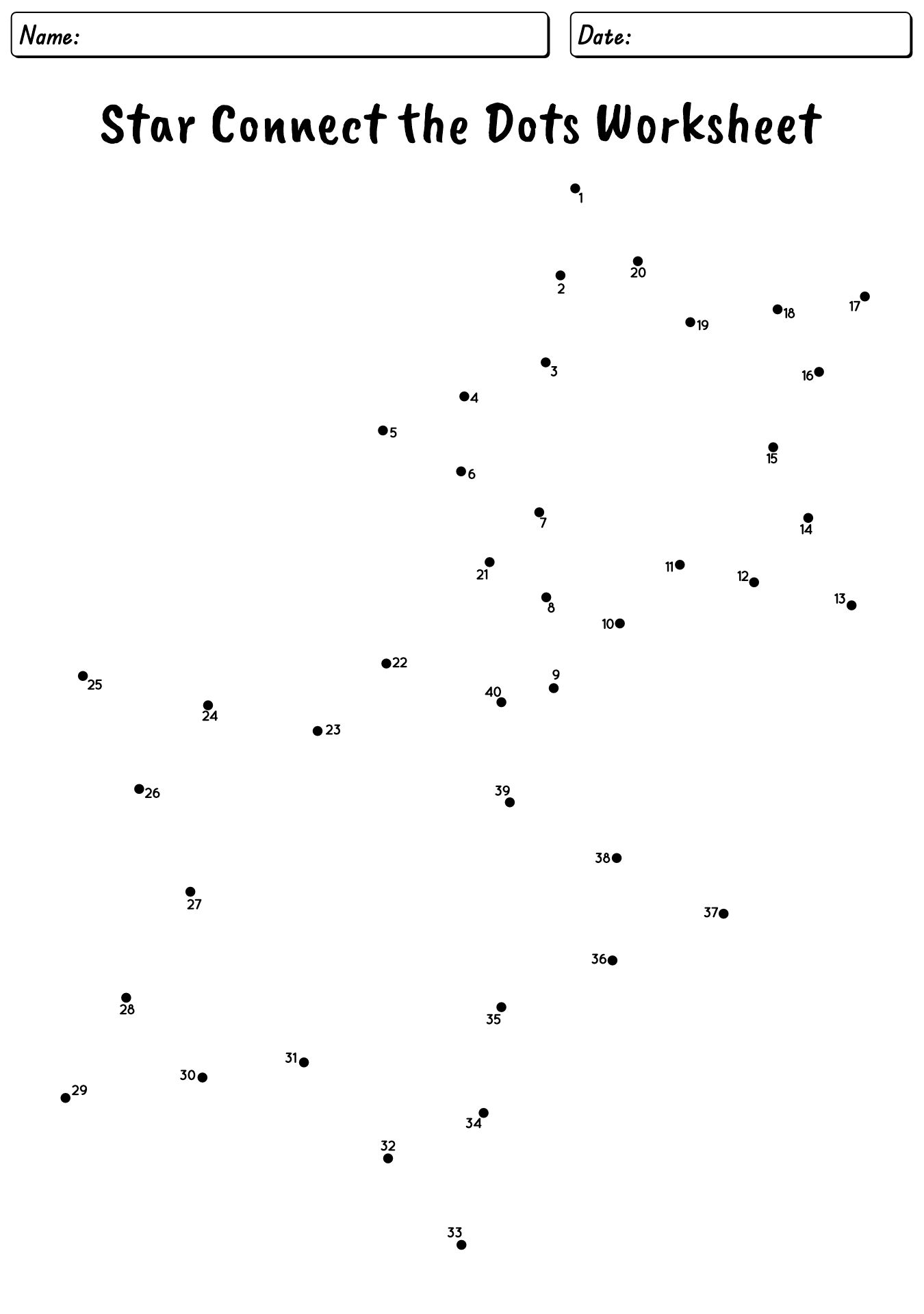 Printable Worksheet Star Dot To Dot