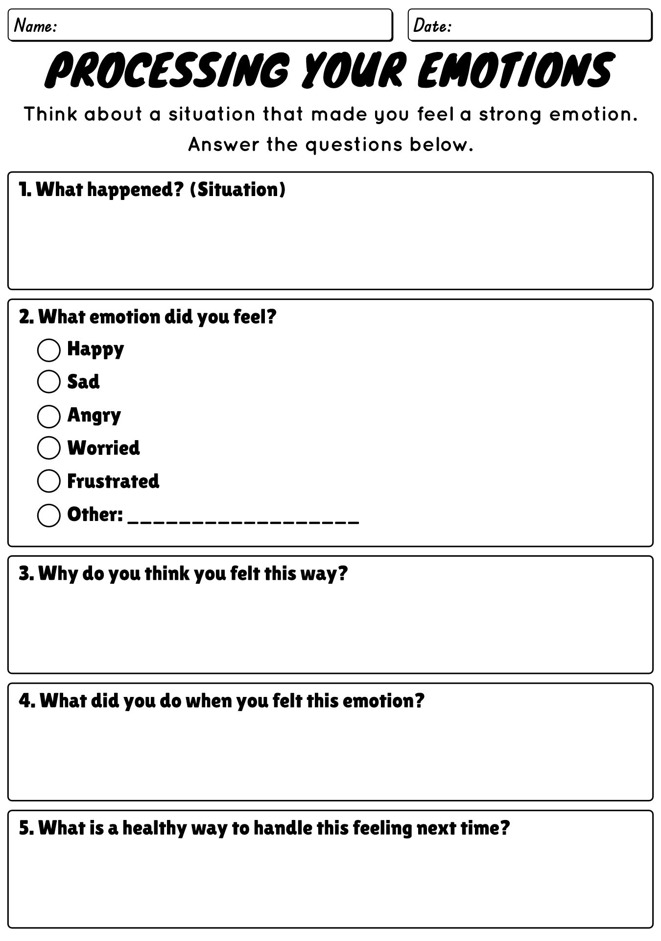 Processing Your Emotions Worksheet