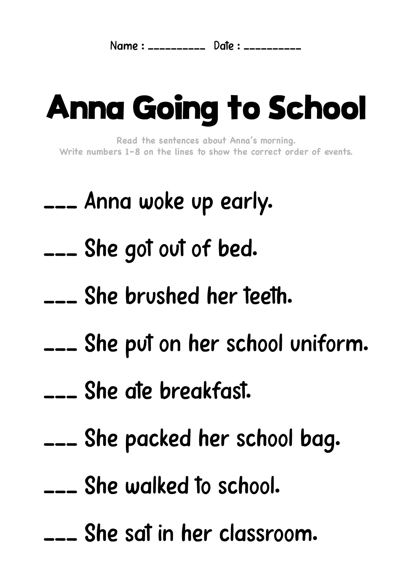 Reading Sequencing Worksheets for Grade 2 Students