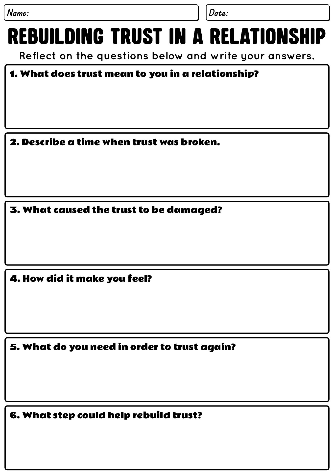 Rebuild Trust In A Relationship Worksheet