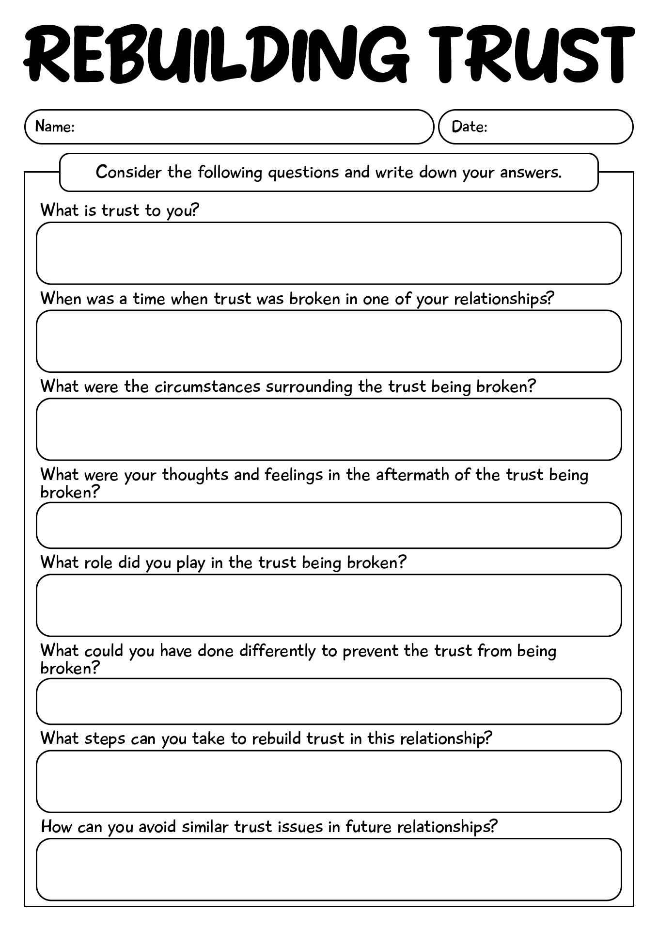 Rebuilding Trust Worksheet