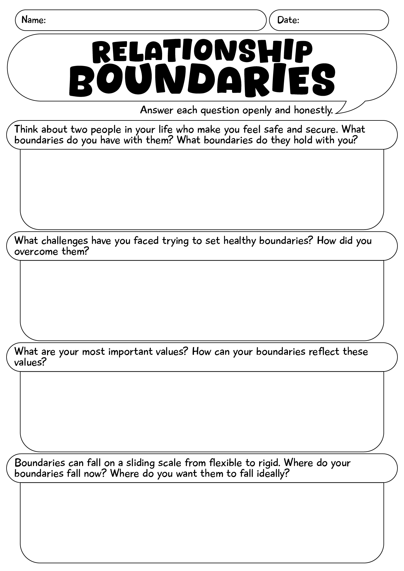 Relationship Boundaries Worksheet