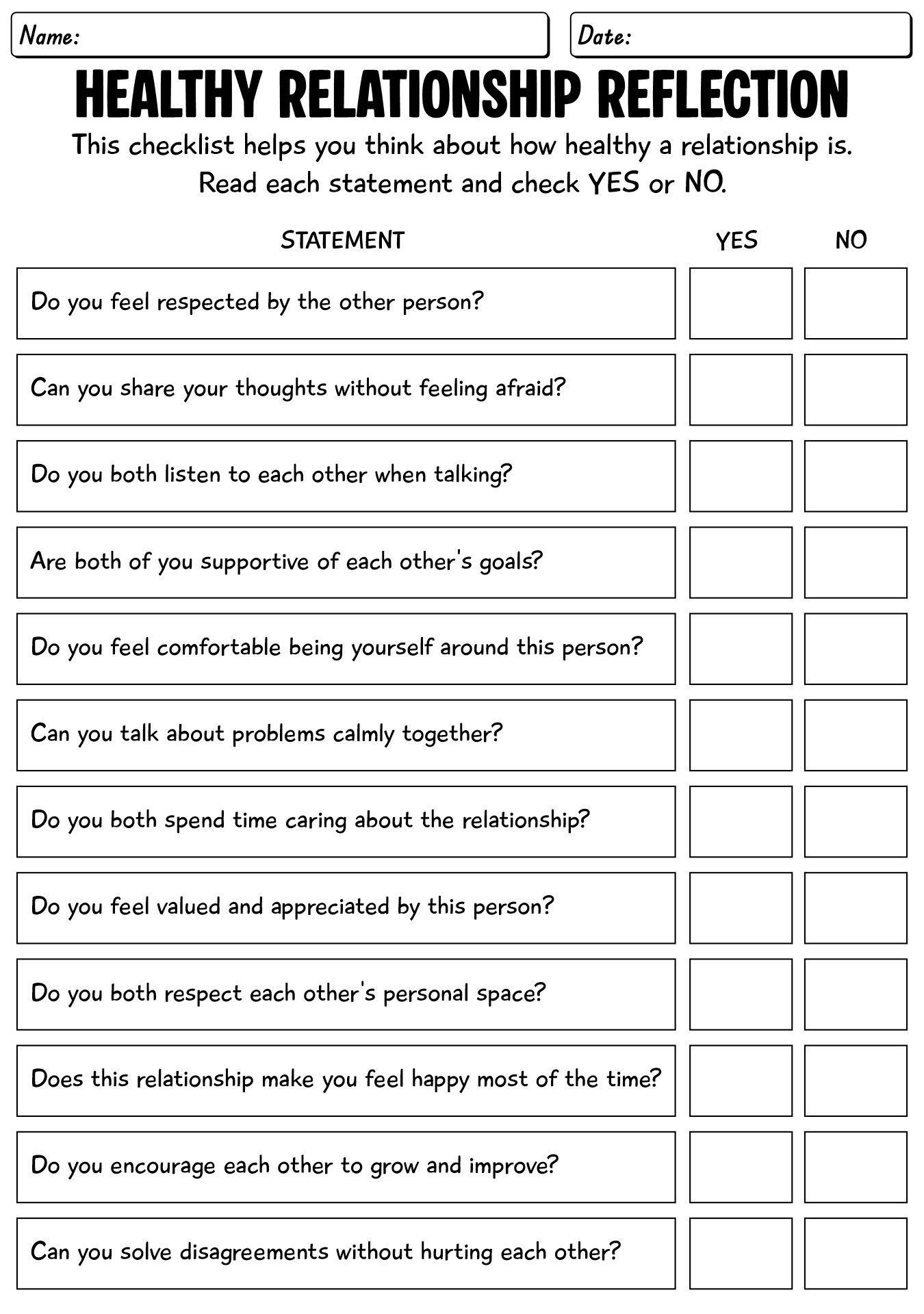 Relationship Building Worksheet