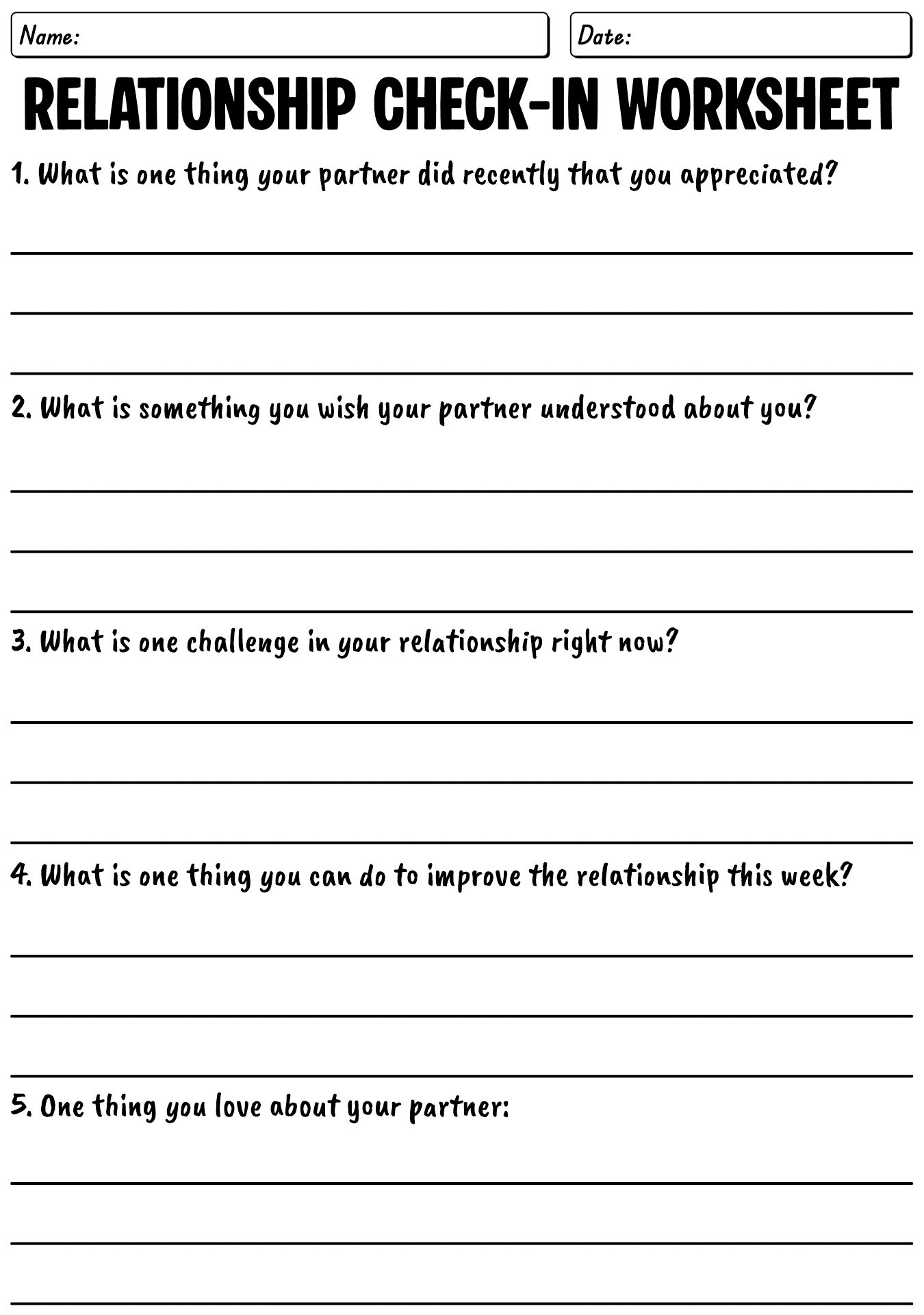 Relationship Therapy Worksheets