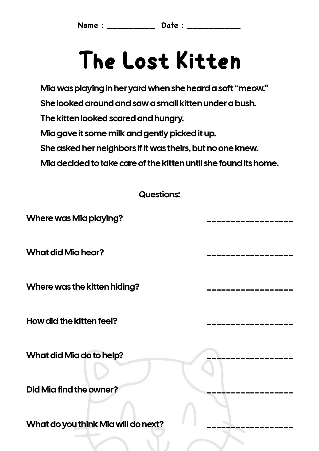 Second Grade Reading Practice Sheets