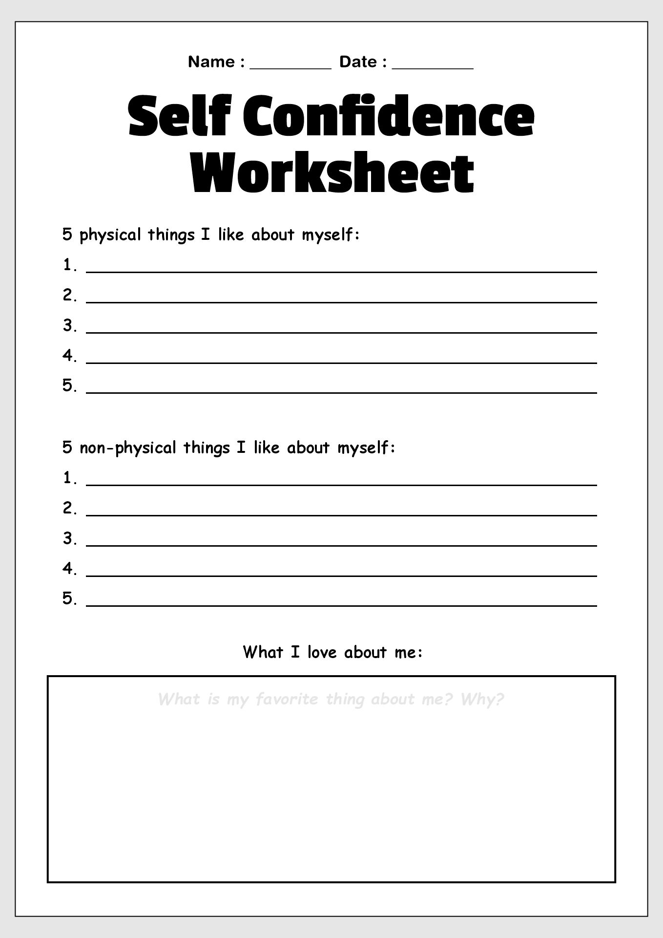 Self-Esteem Building Worksheets