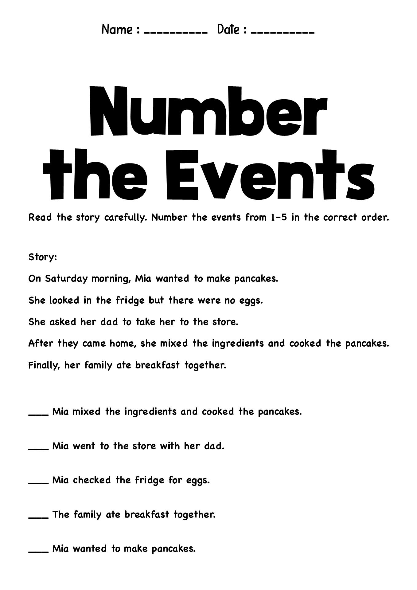Sequence of Events Worksheets for Second Graders