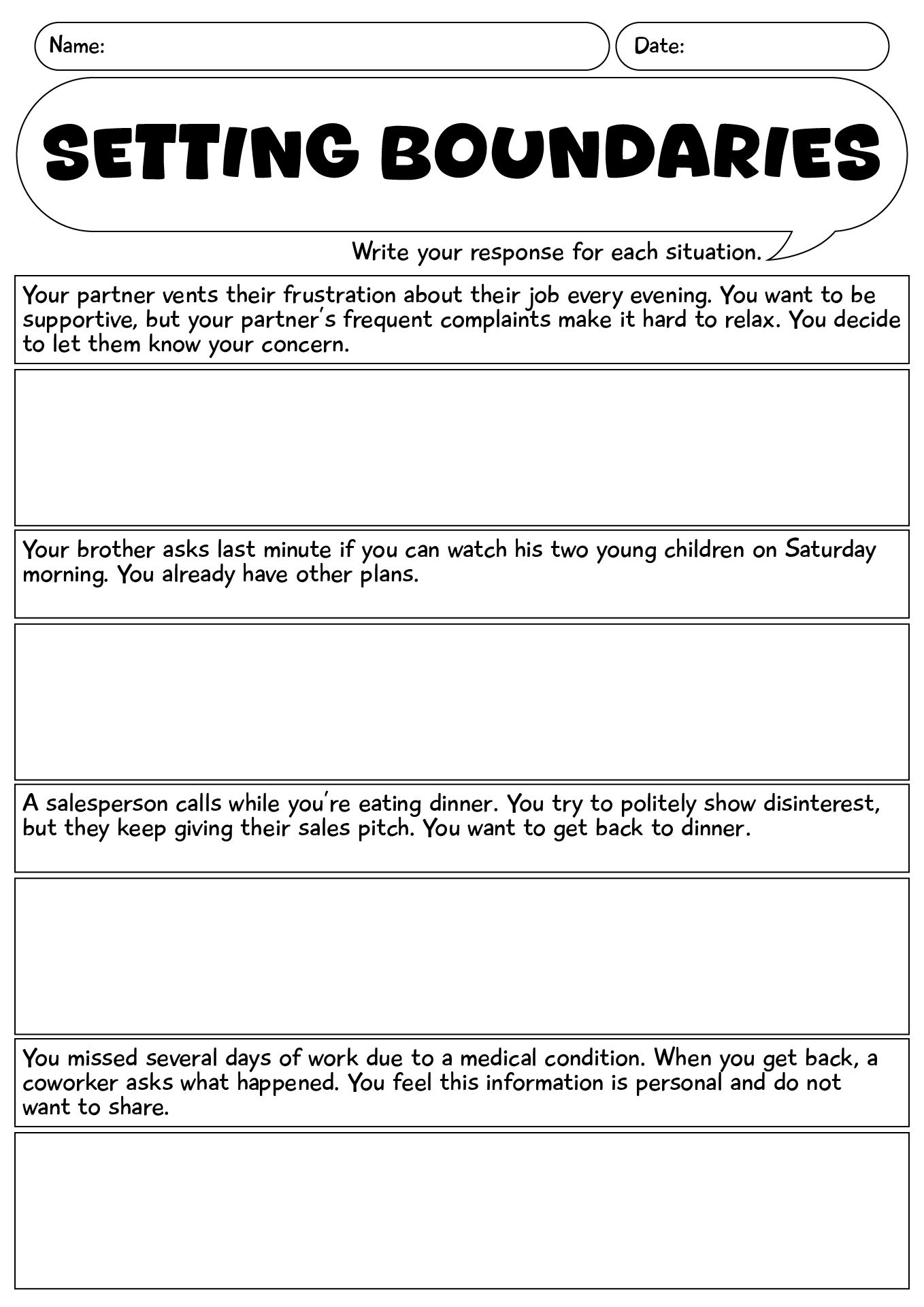 Setting Boundaries Therapy Worksheet