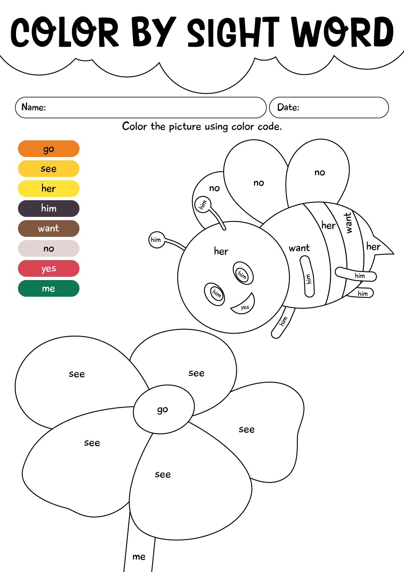 Spring Color By Sight Word Activity
