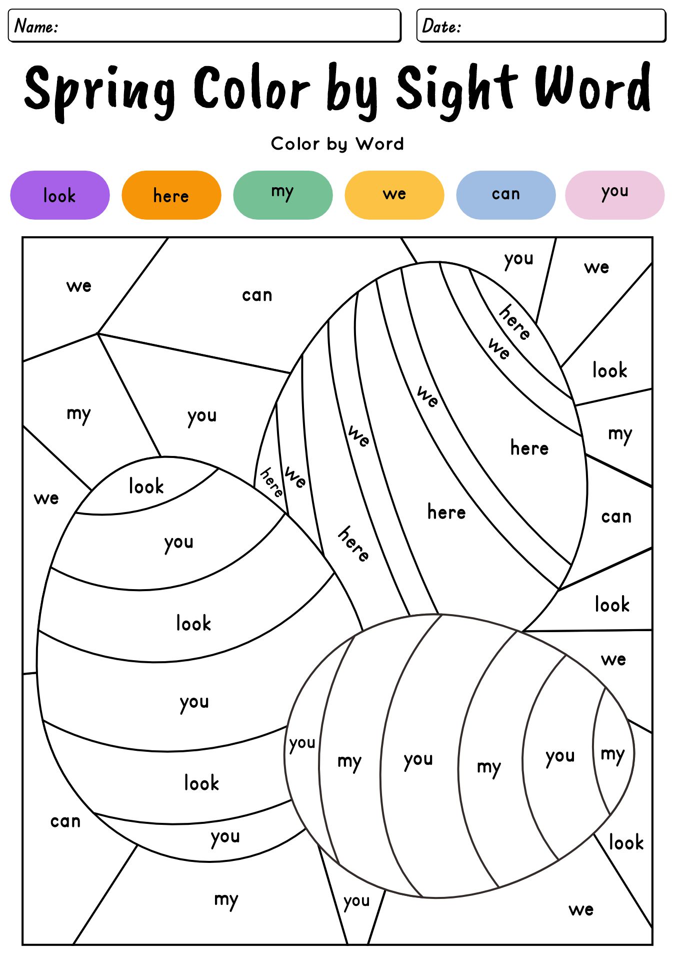 Spring Color By Sight Word Activity