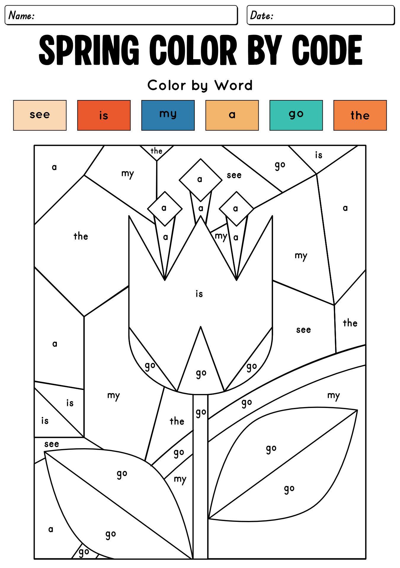 Spring Color By Sight Word Code