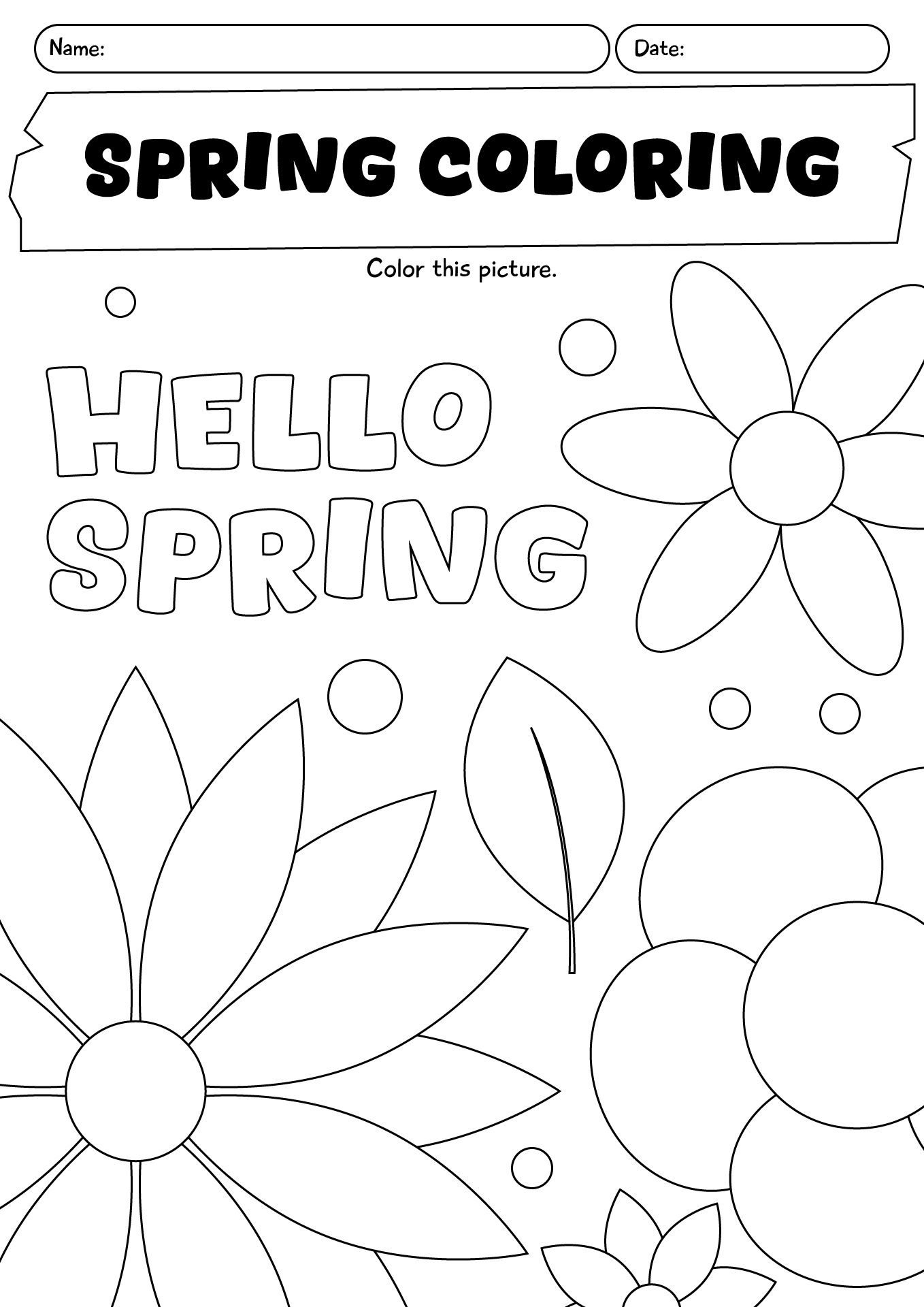 Spring Coloring Page Worksheet