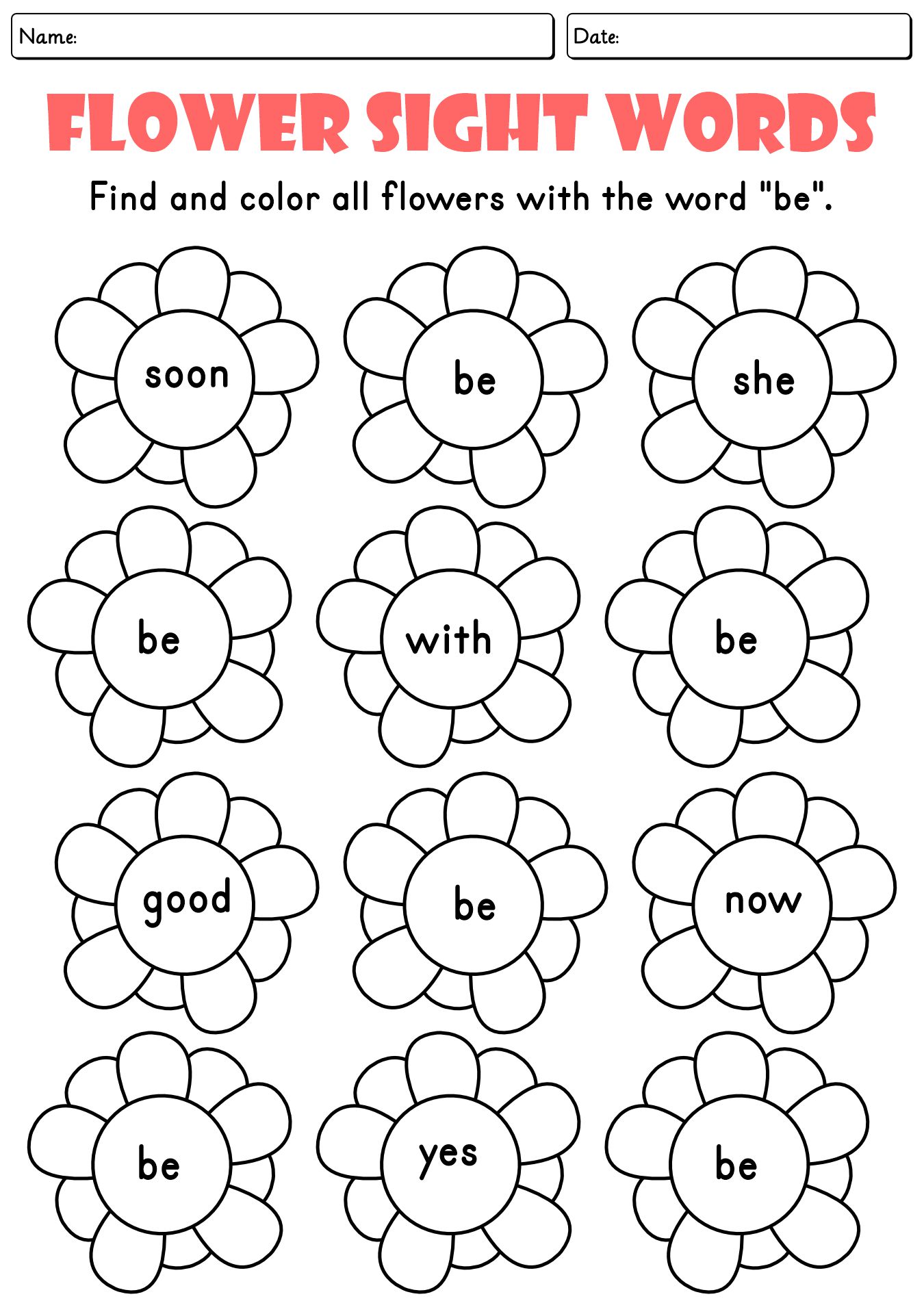 Spring Kindergarten Sight Words Practice