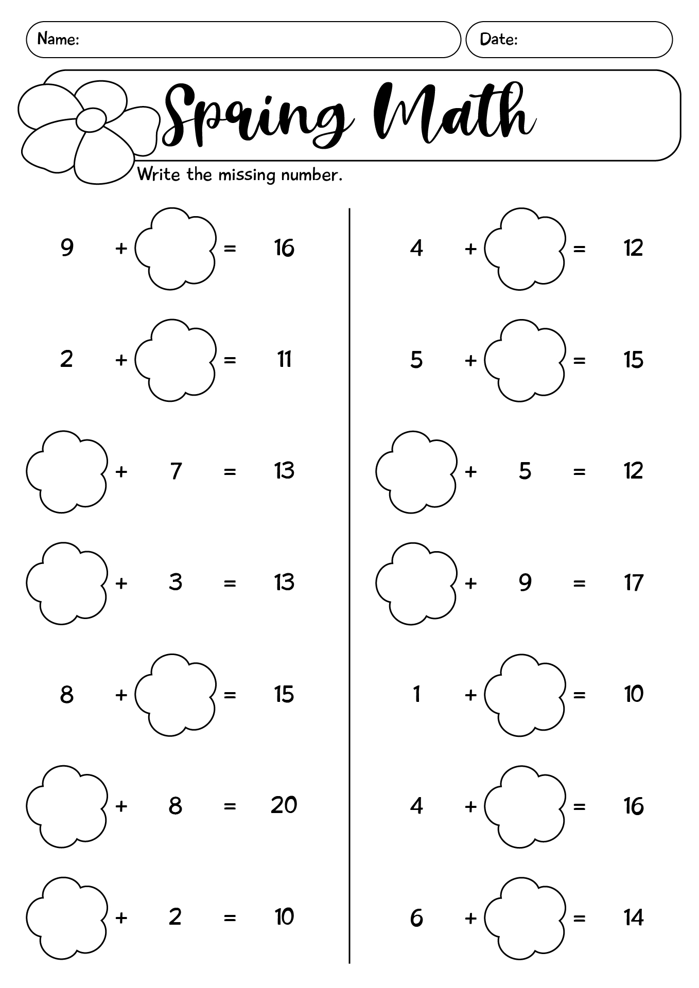 Spring Math Worksheet For 1st Grade