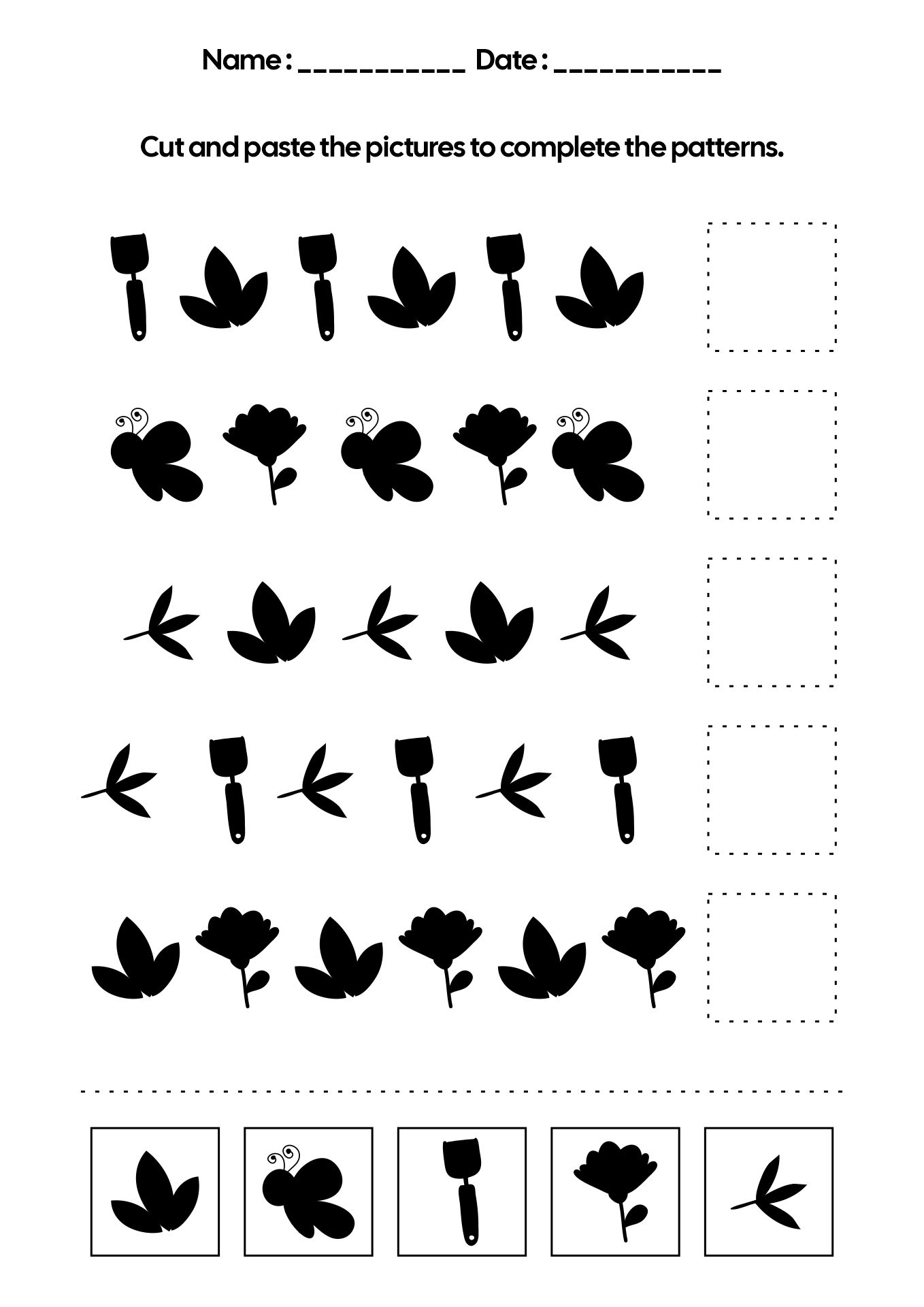 Spring Patterns Math Worksheets for Preschoolers