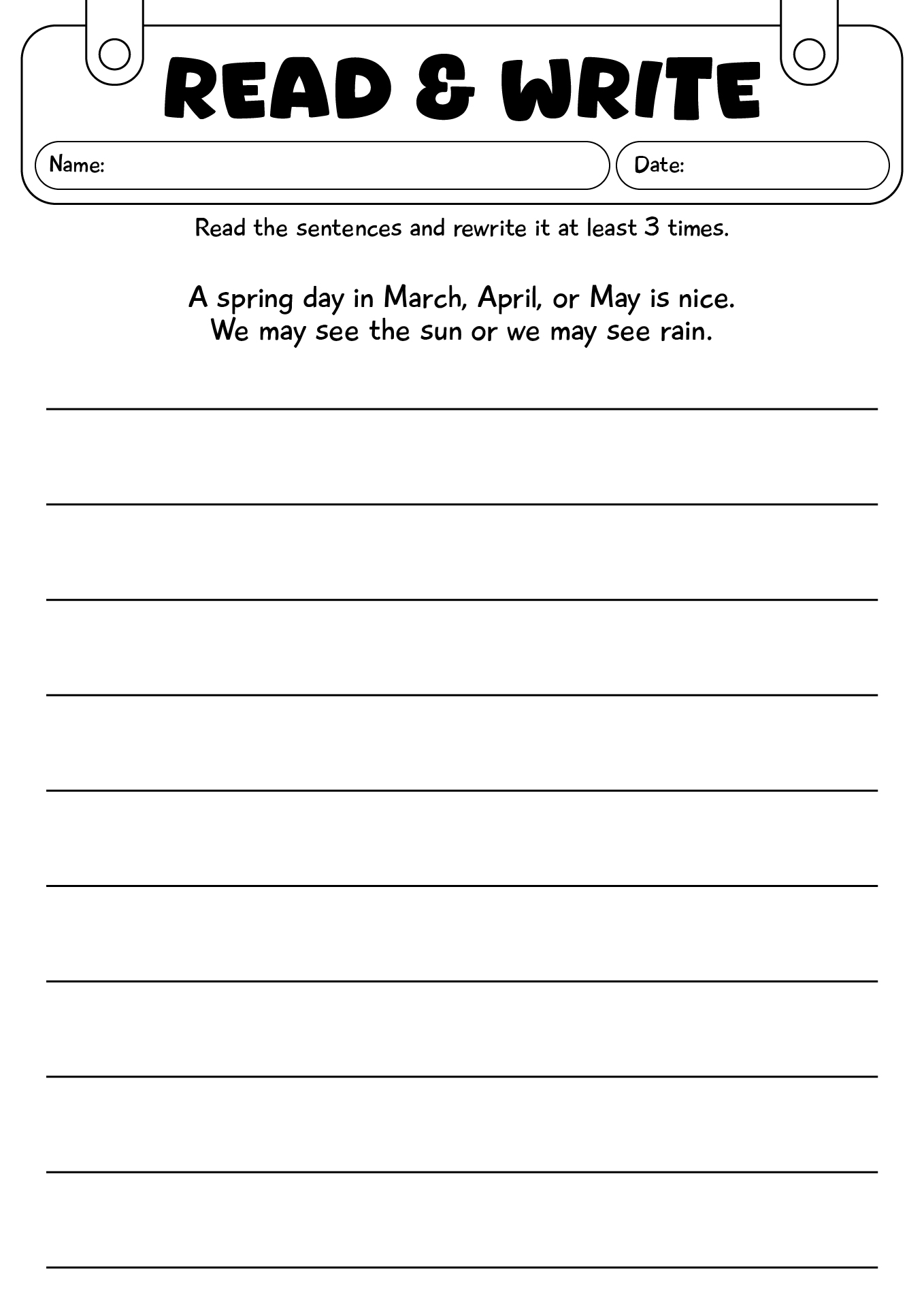 Spring Read And Write Worksheet