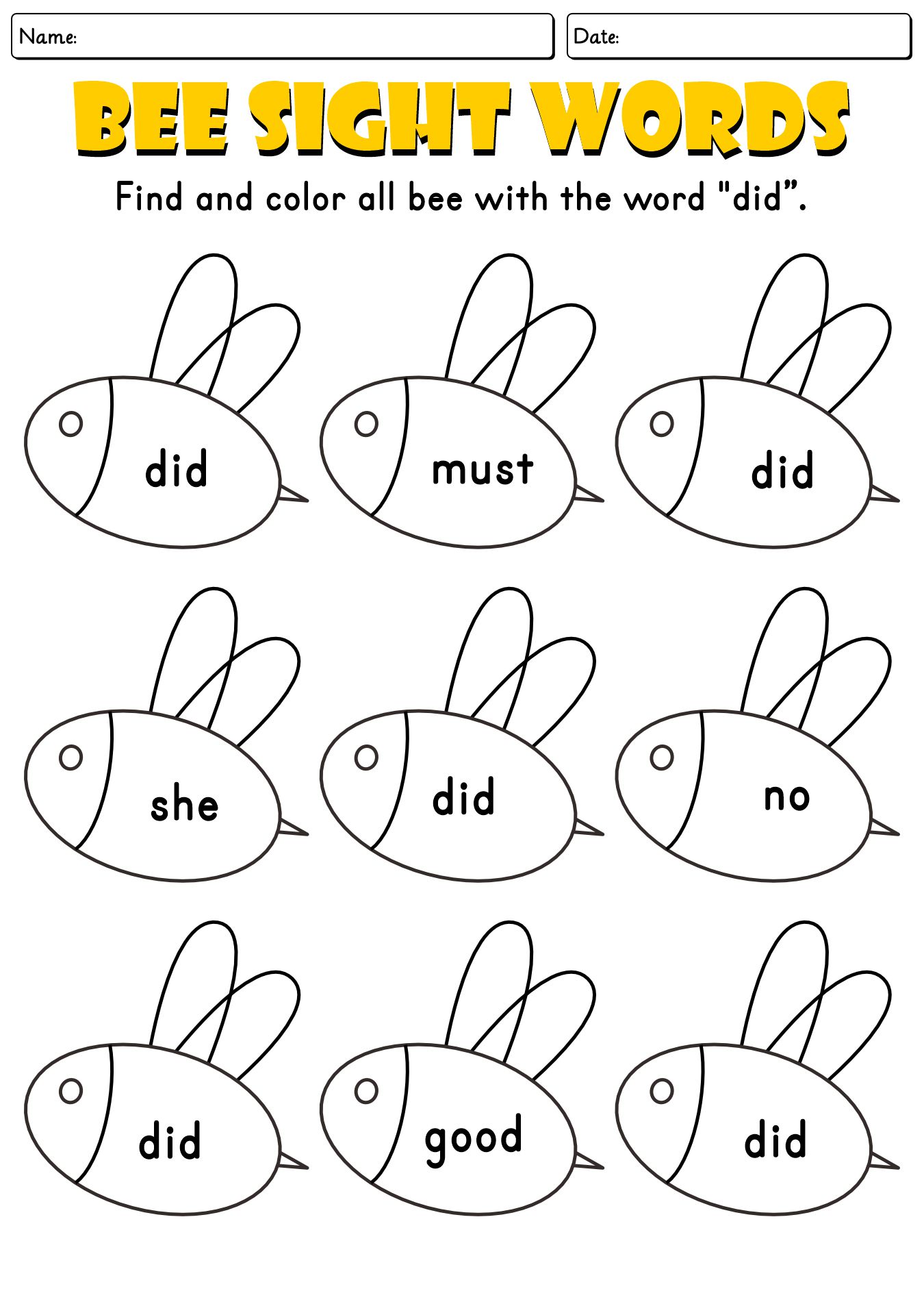 Spring Sight Words Exercise For Preschool