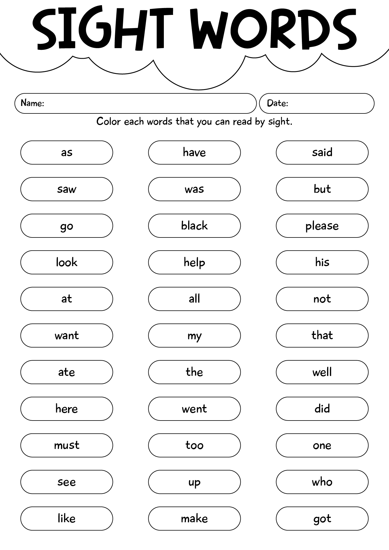 Spring Sight Words Worksheet