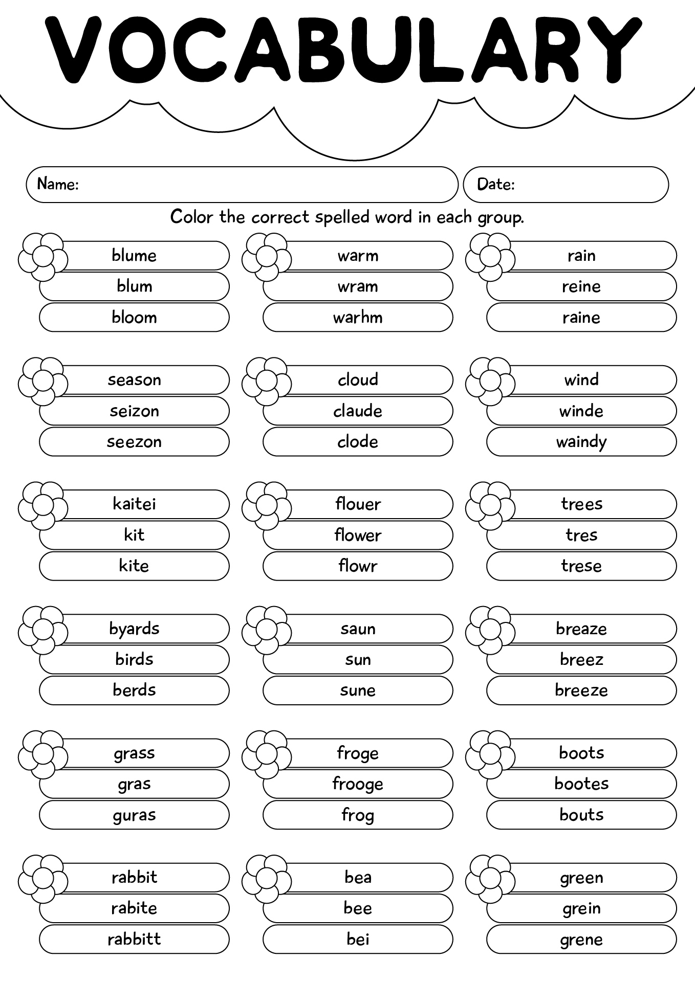 Spring Spelling Vocabulary Worksheet