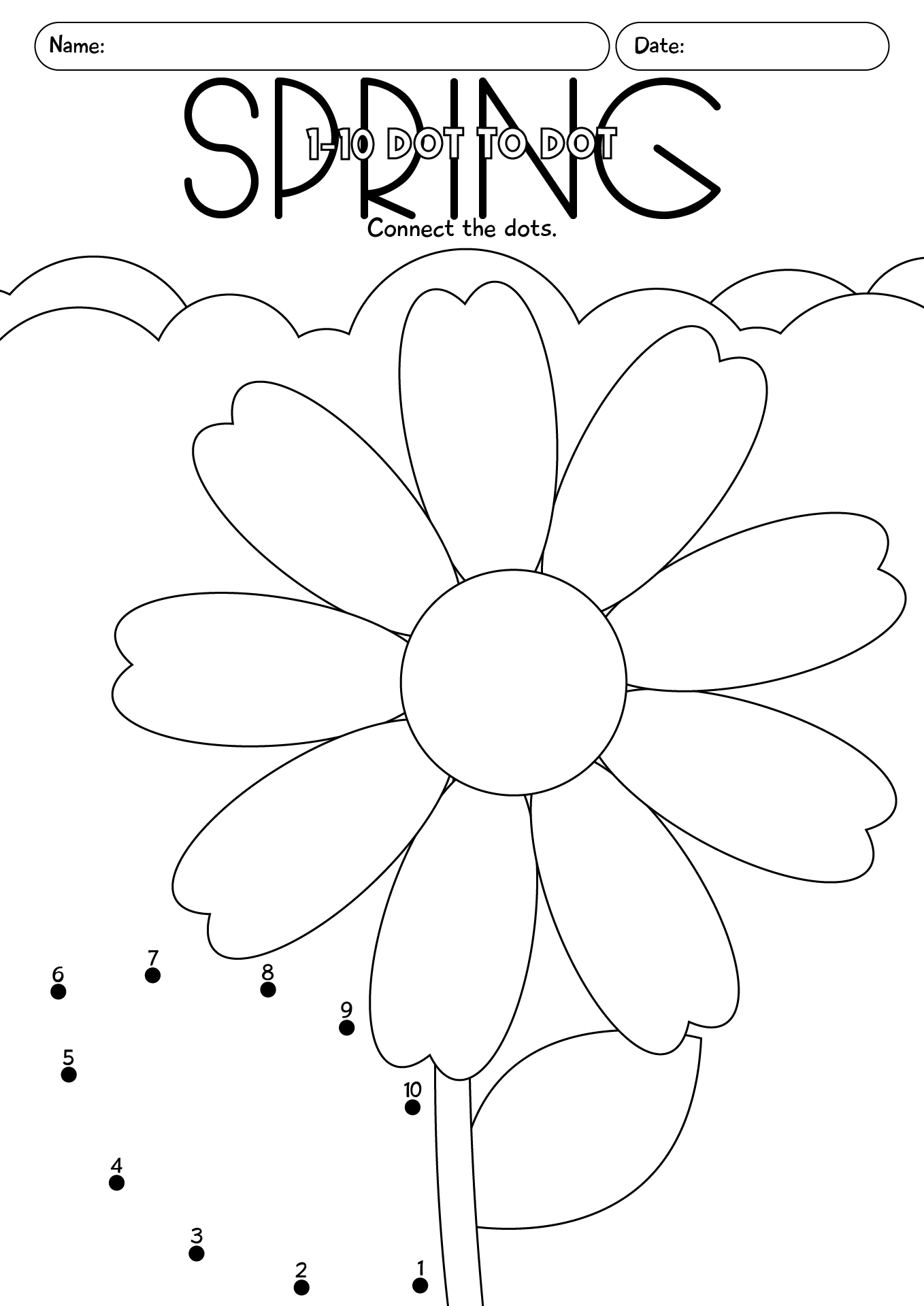 Spring Themed 1-10 Dot To Dot Worksheet