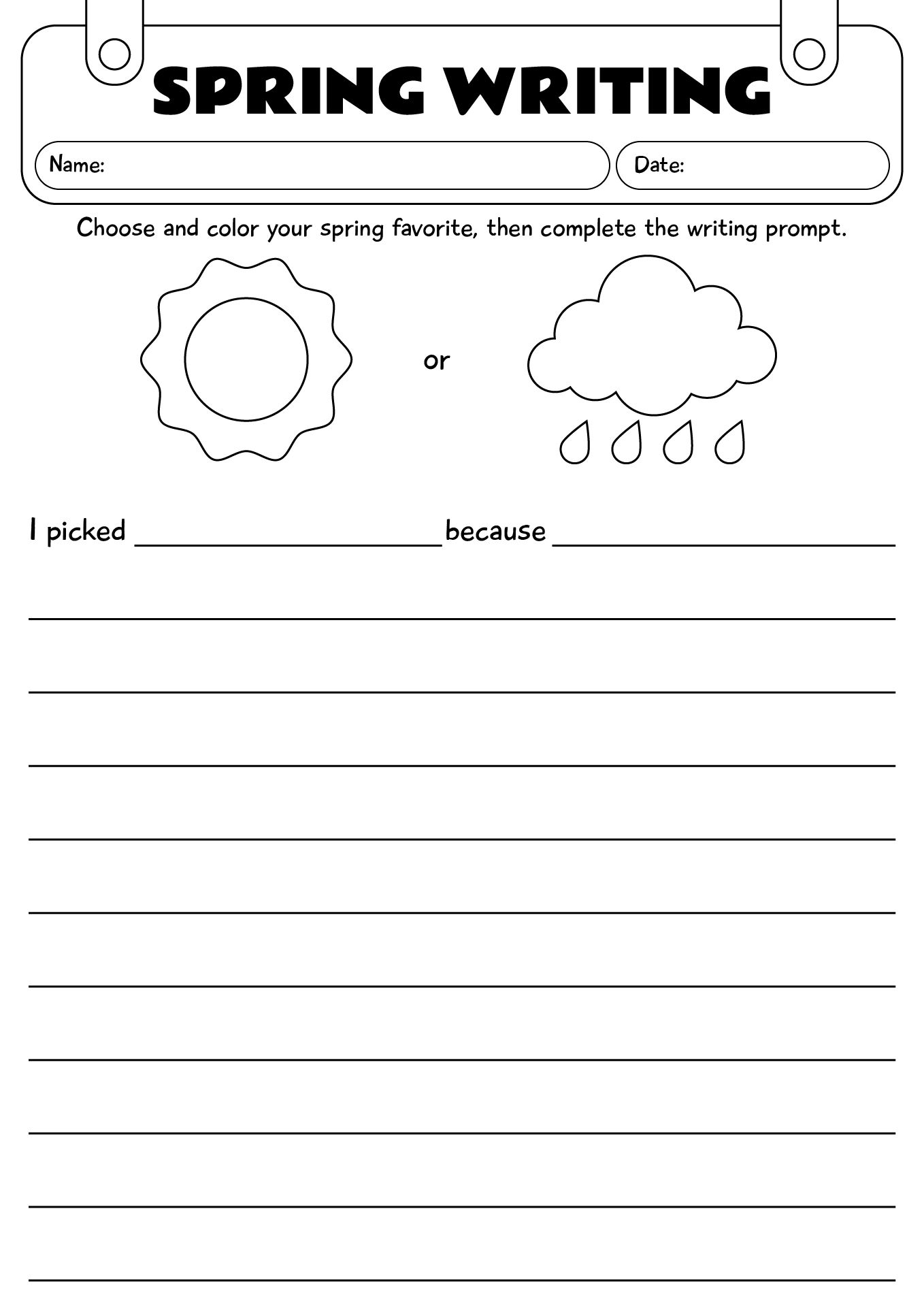 Spring Writing Assessment For First Grade Students