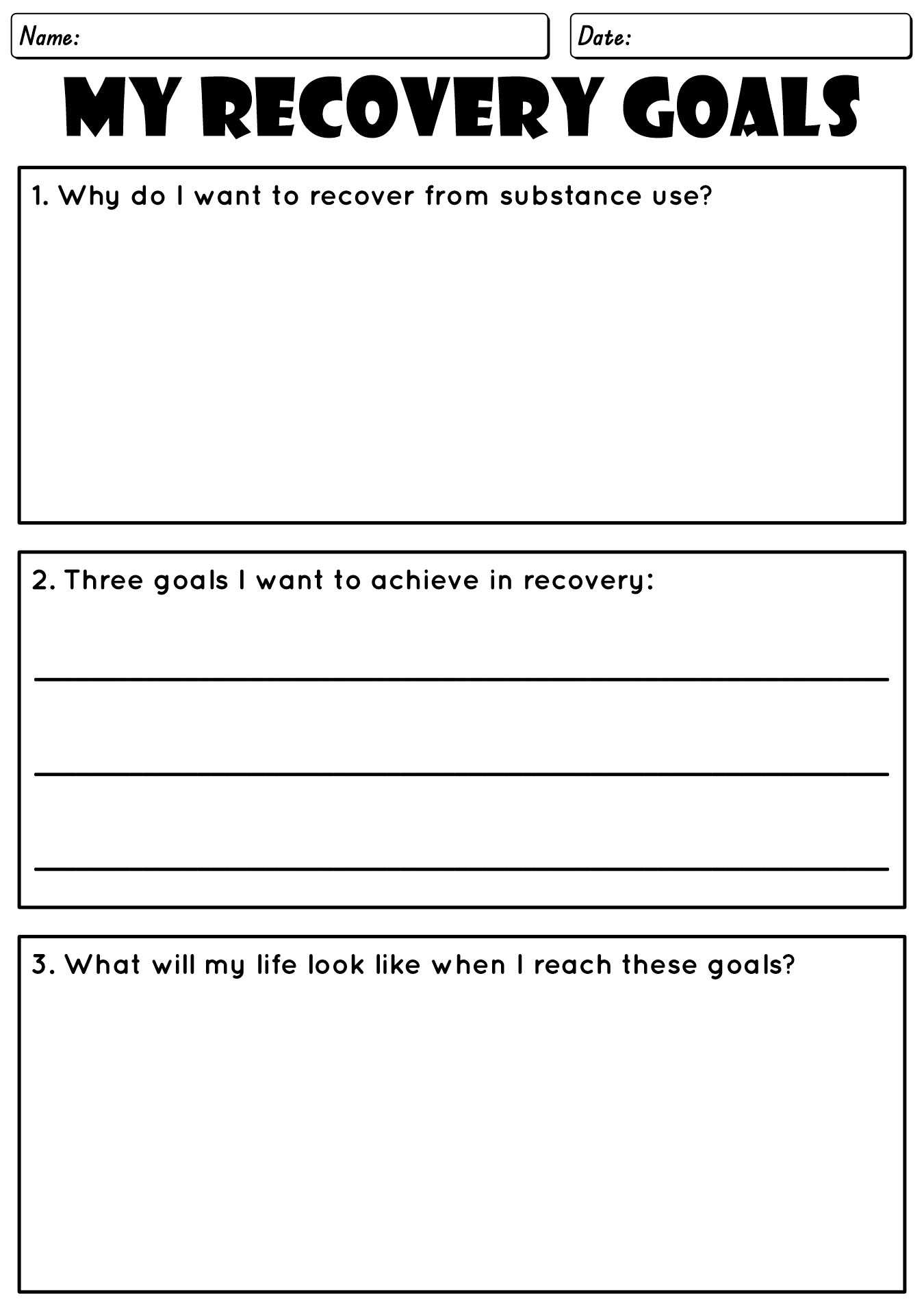 Substance Abuse Recovery Plan Worksheets